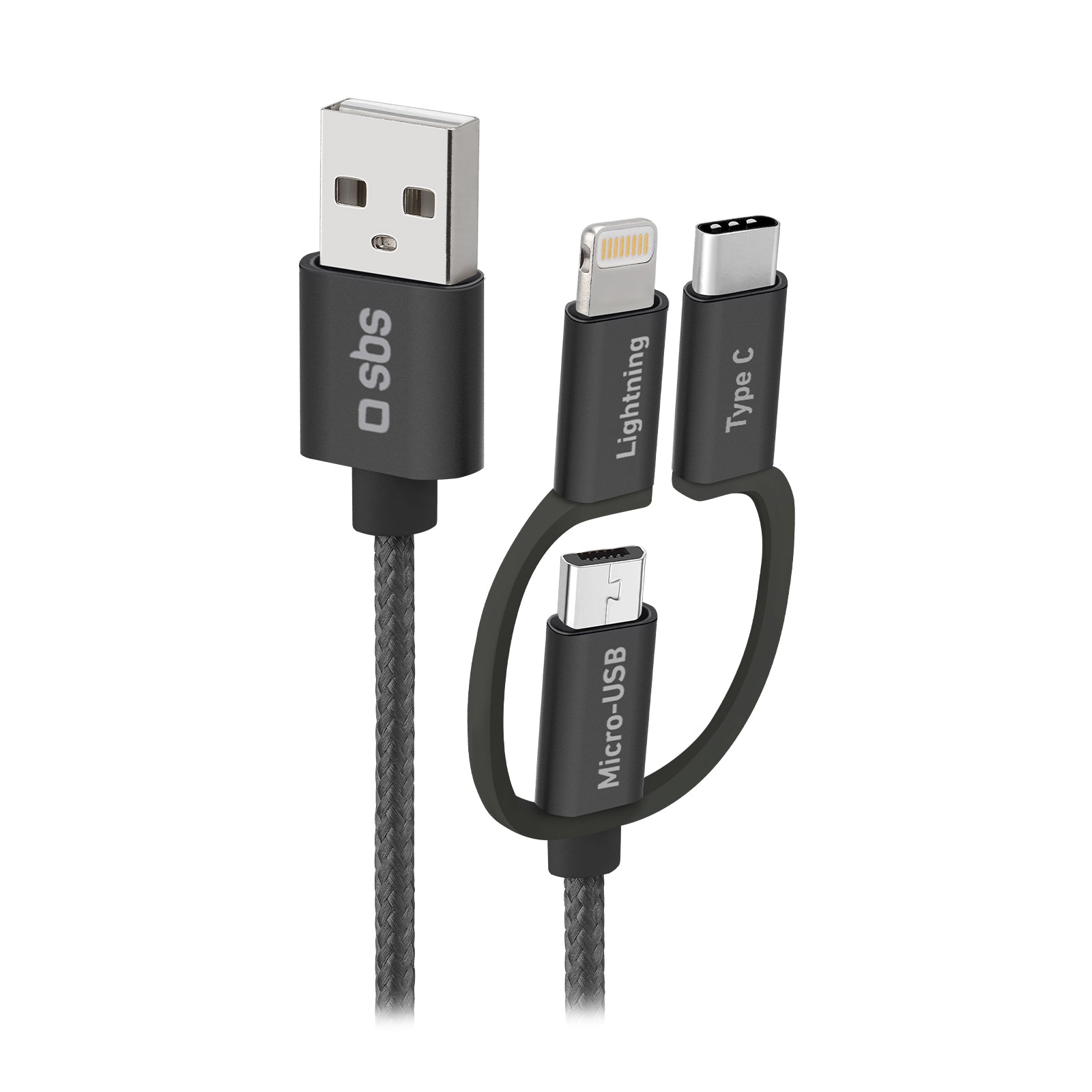 Cavo USB - Micro-USB con adattatori Lightning e USB-C