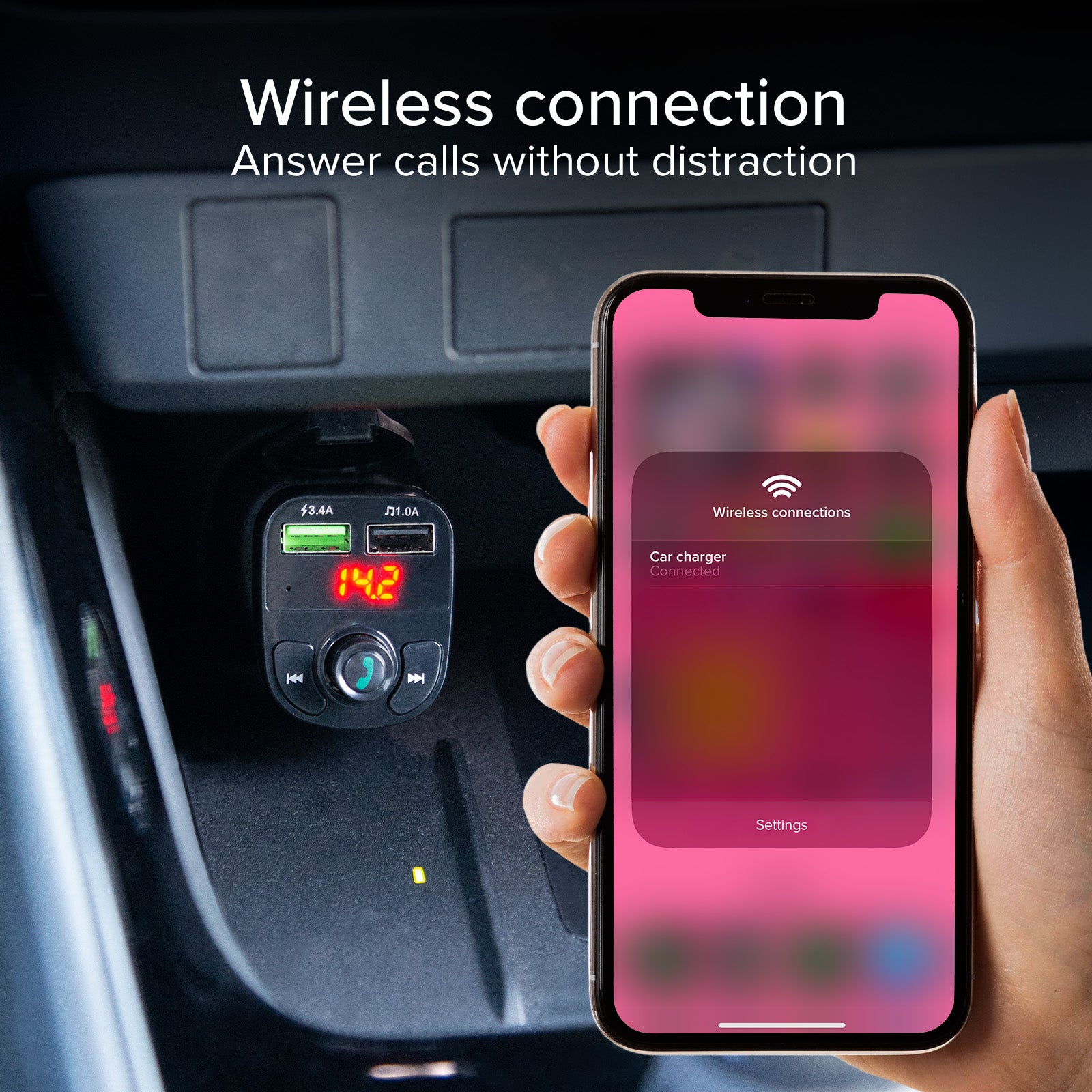 Caricabatterie da auto 15 Watt con connessione wireless
