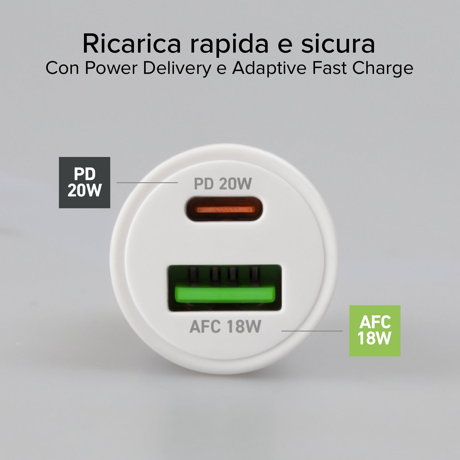 Caricatore auto - Ricarica ultra rapida 20 Watt con due porte USB