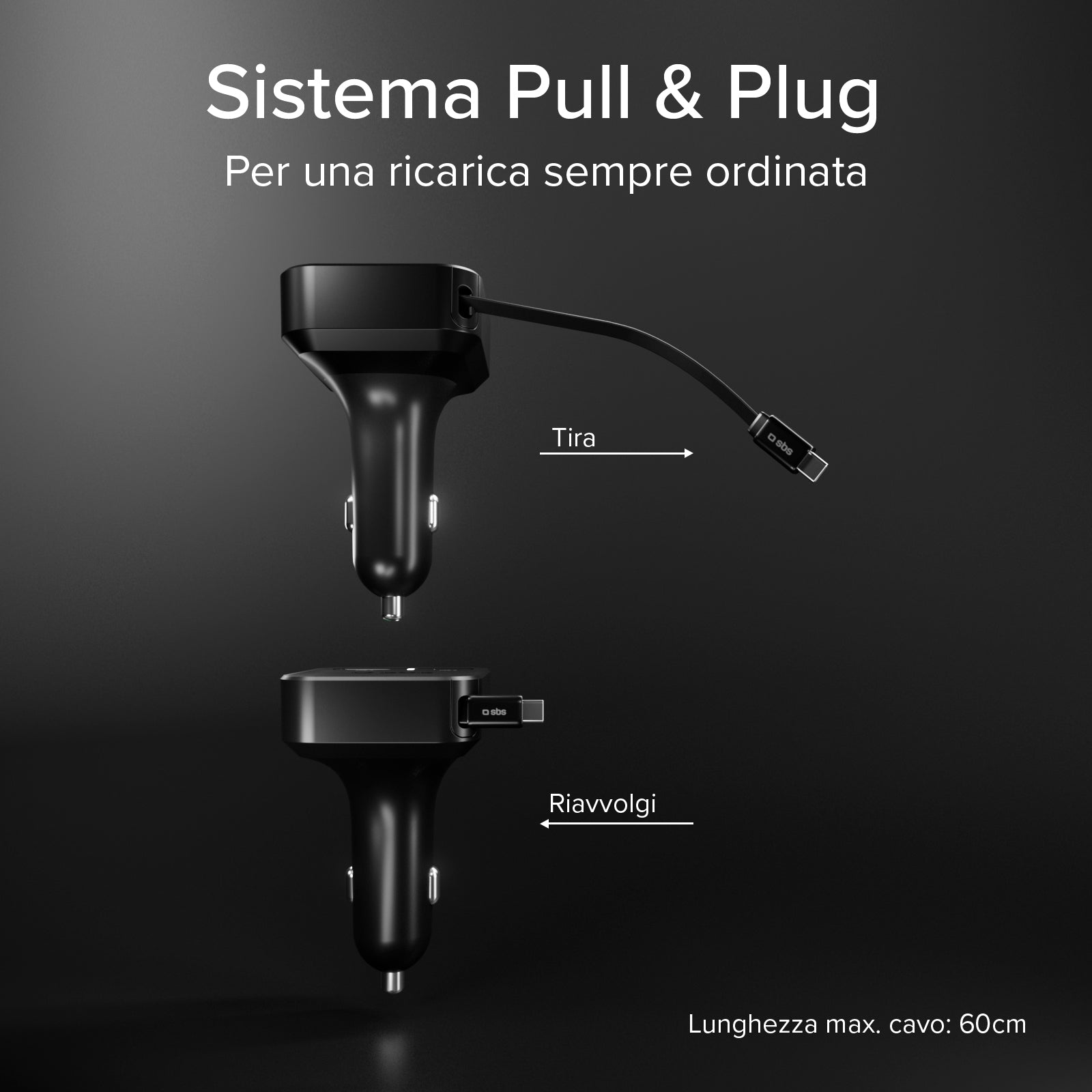 Chargeur voiture avec câble rétractable intégré