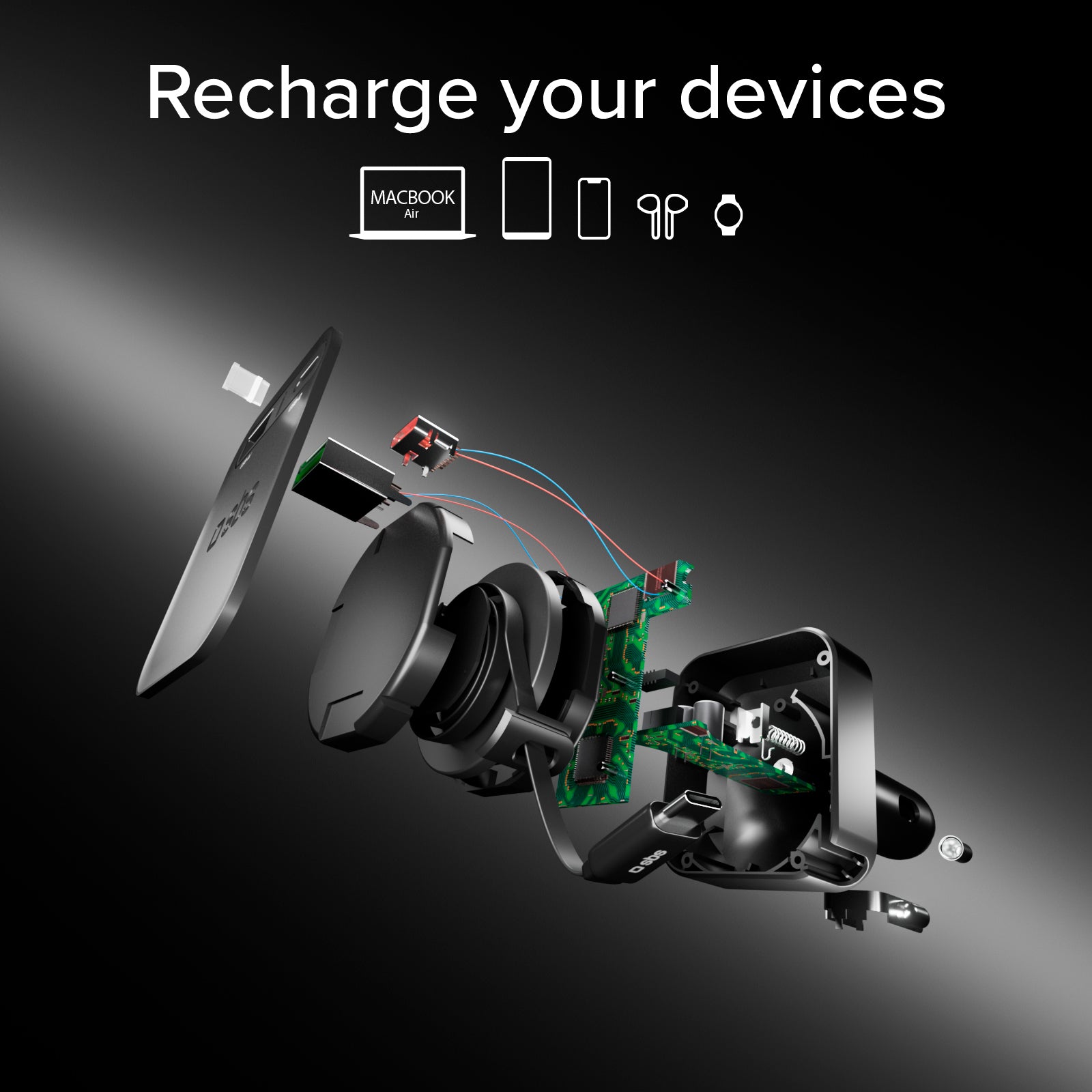 Cargador para coche con cable retráctil integrado