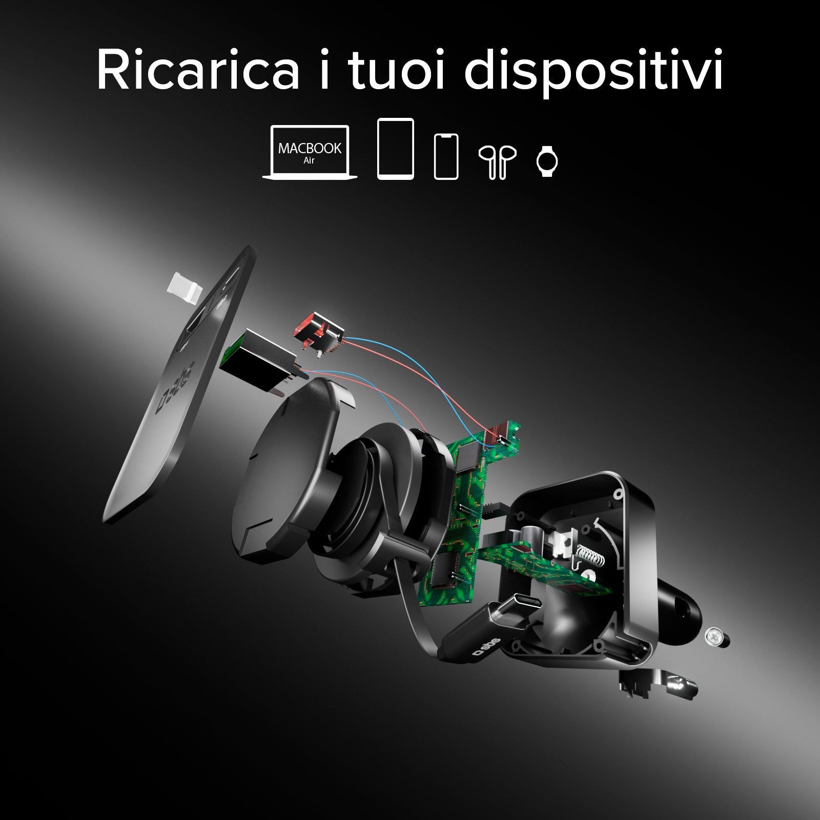 Cargador para coche con cable retráctil integrado