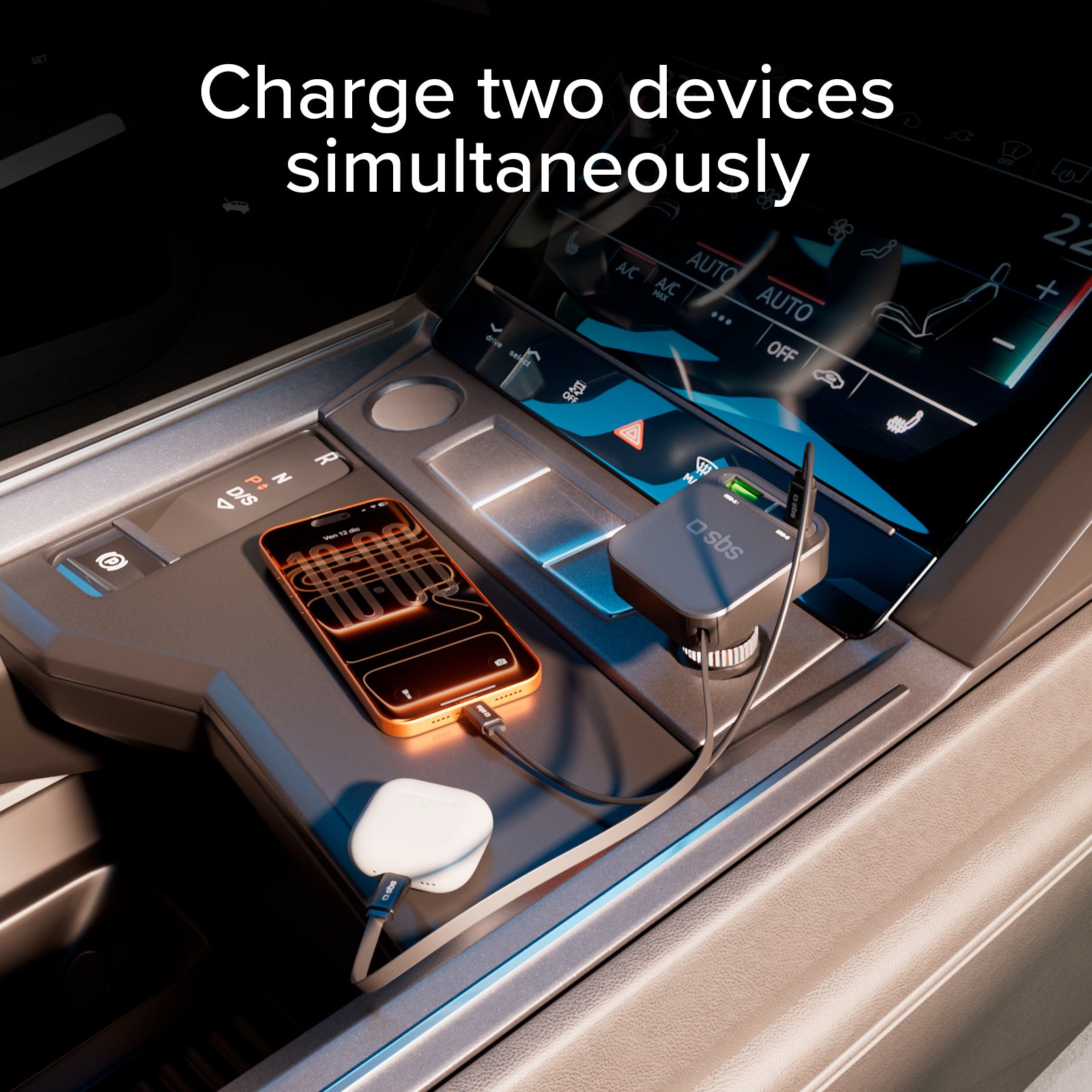 Cargador para coche con cable retráctil integrado