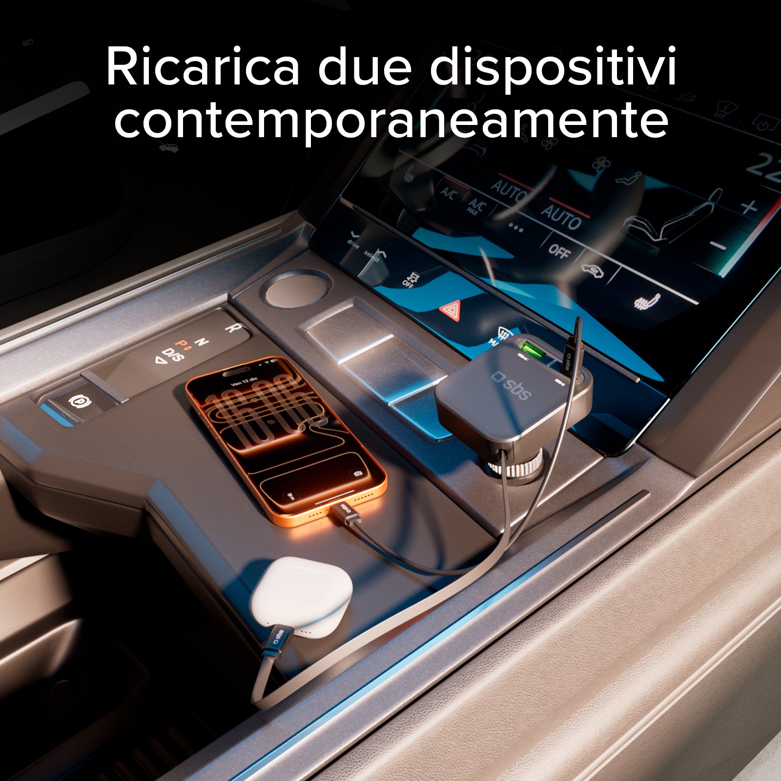 Cargador para coche con cable retráctil integrado