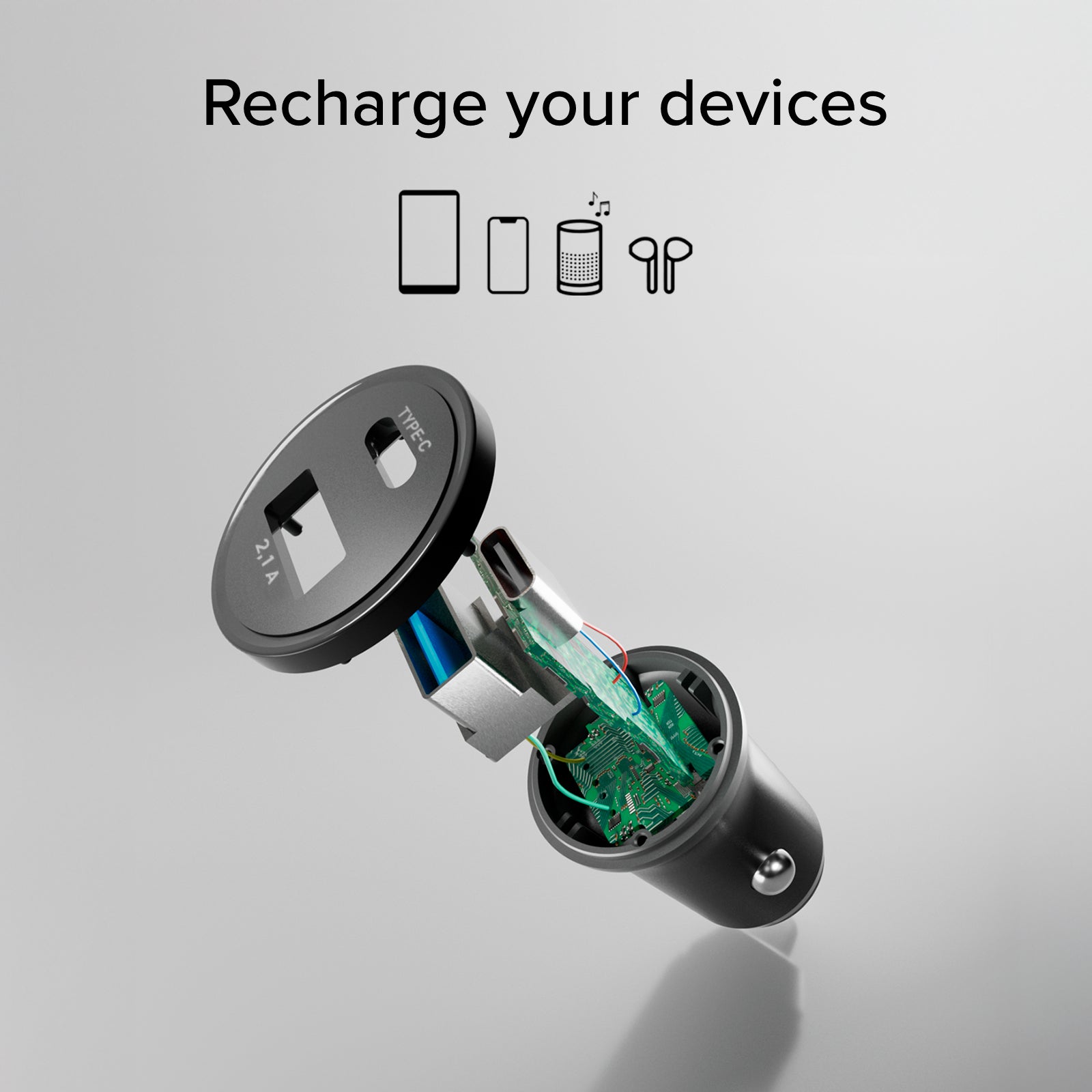 Caricabatterie da auto Type-C – USB da 2.1A