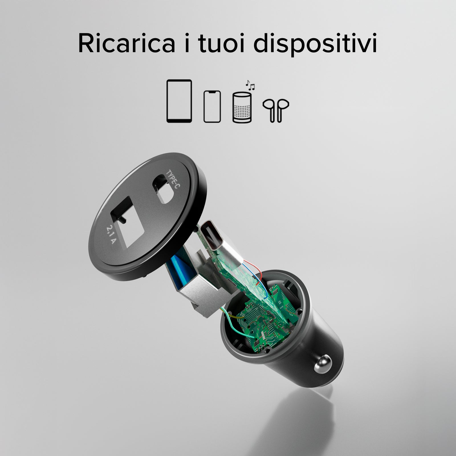 Caricabatterie da auto Type-C – USB da 2.1A