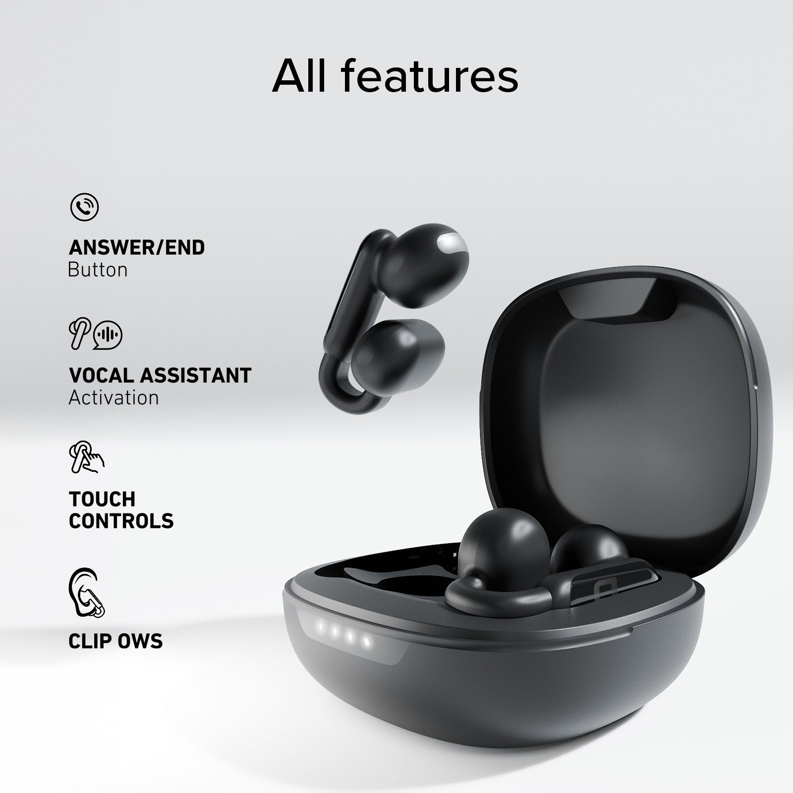 OWS earbuds with clip-on design and touch controls