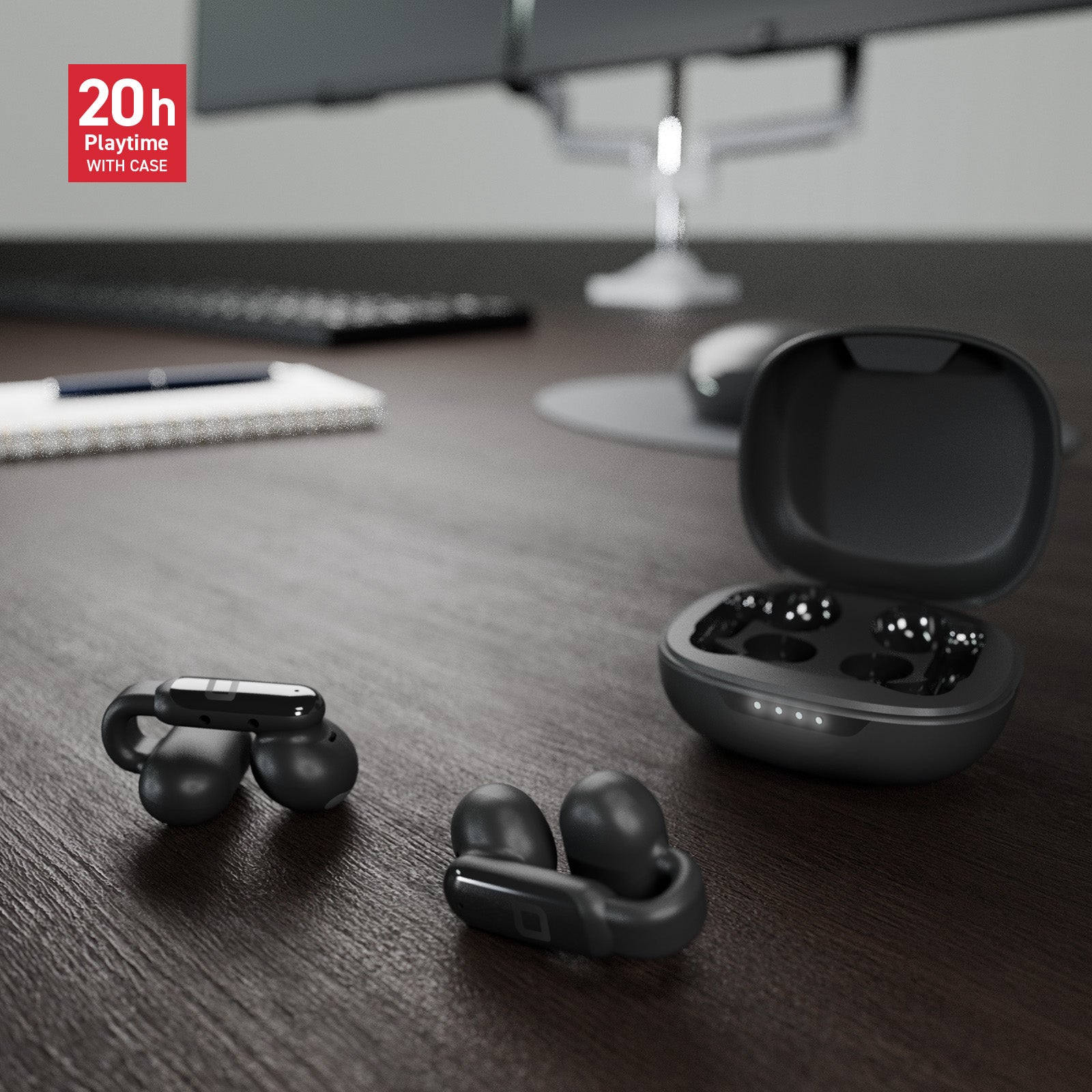 Auricolari OWS con design a clip e controlli touch