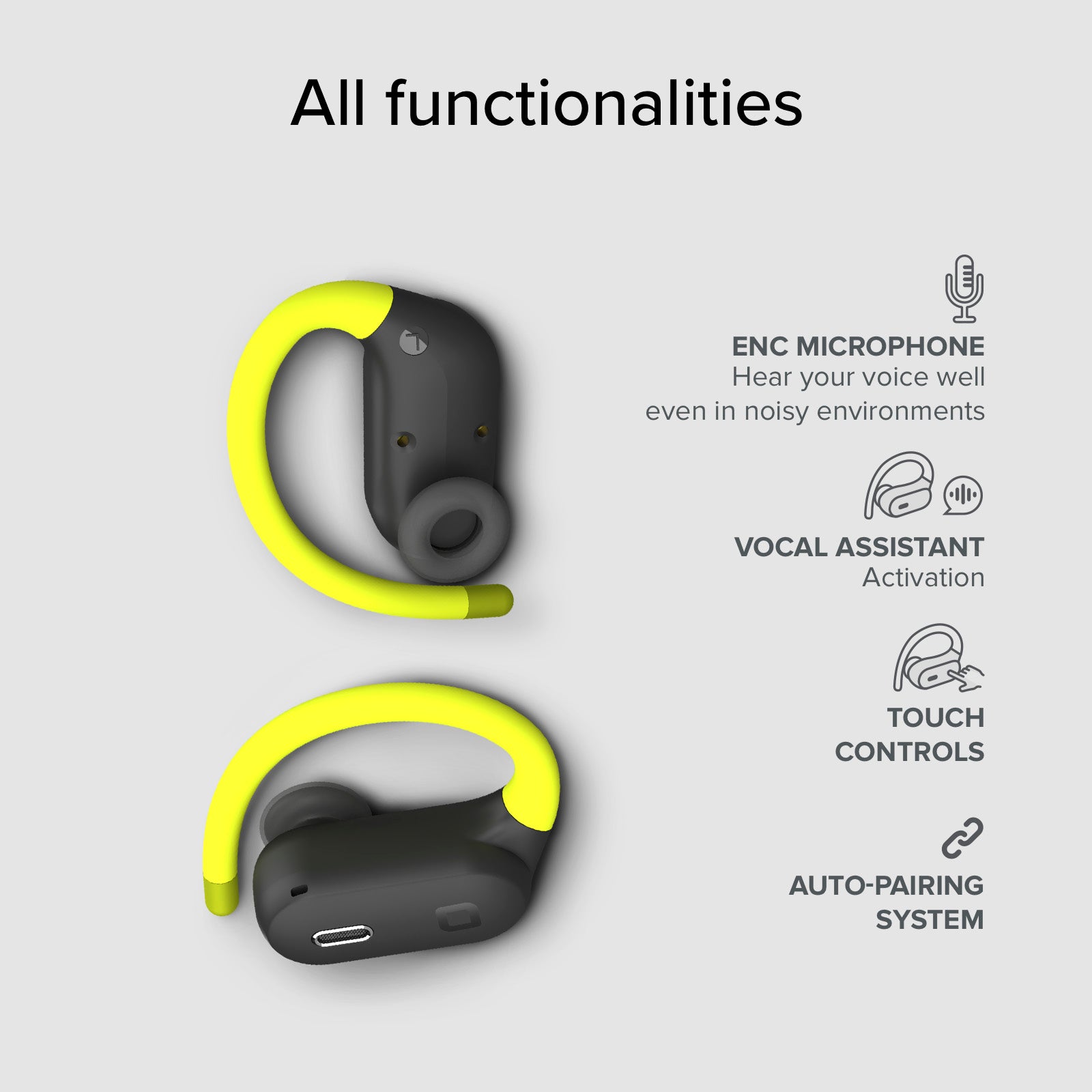 Auricolari sportivi con archetto e tecnologia Active Noise Cancelling (ANC)