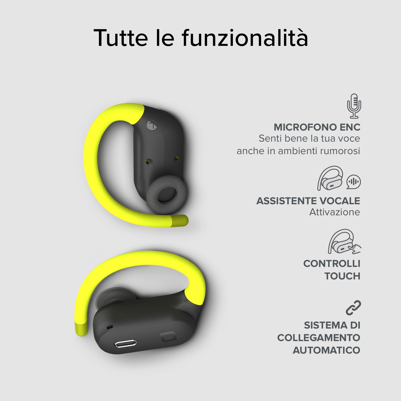 Auricolari sportivi con archetto e tecnologia Active Noise Cancelling (ANC)