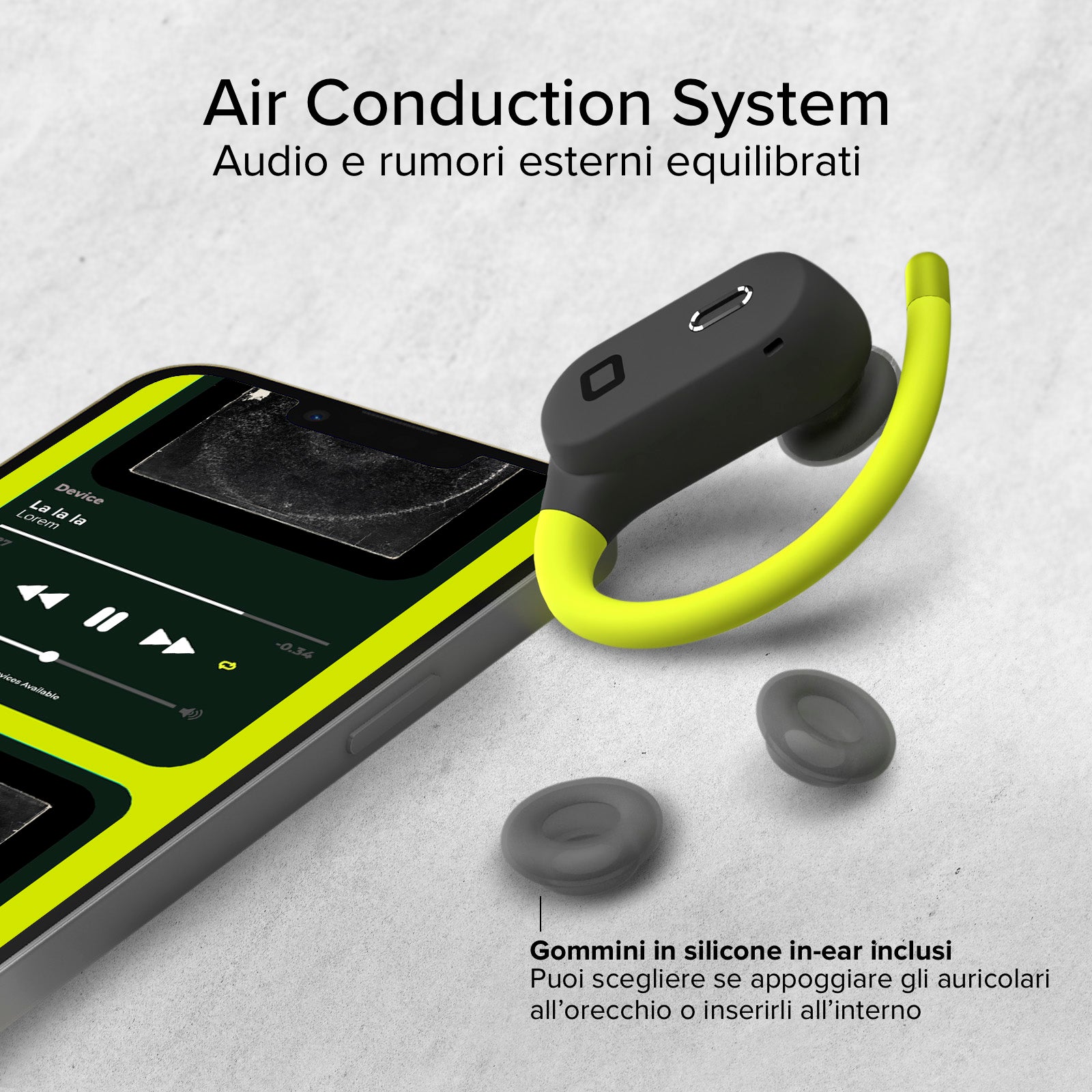Auricolari sportivi con archetto e tecnologia Active Noise Cancelling (ANC)