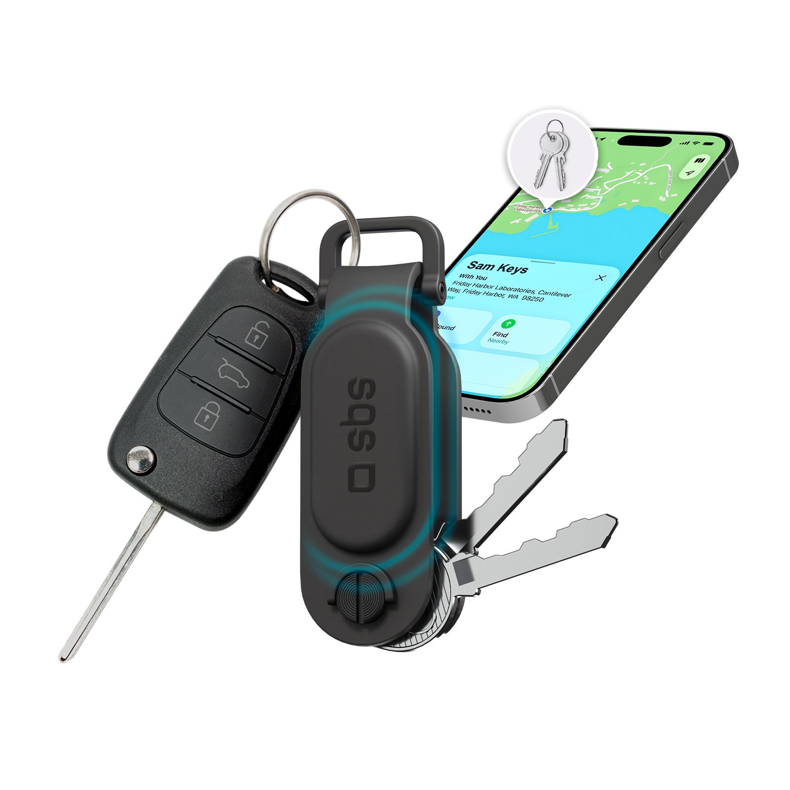 Track My Key Schlüsselanhänger mit Tracker, kompatibel mit Apple Find My und Google Find Hub, ideal für Haus- und Autoschlüssel