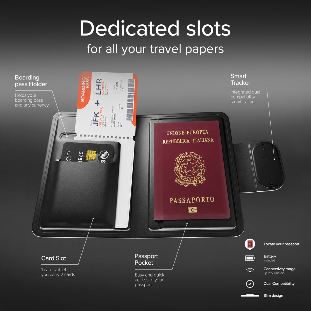 Porte-passeport Track My Passport avec tracker Apple Find My/Google Find Hub