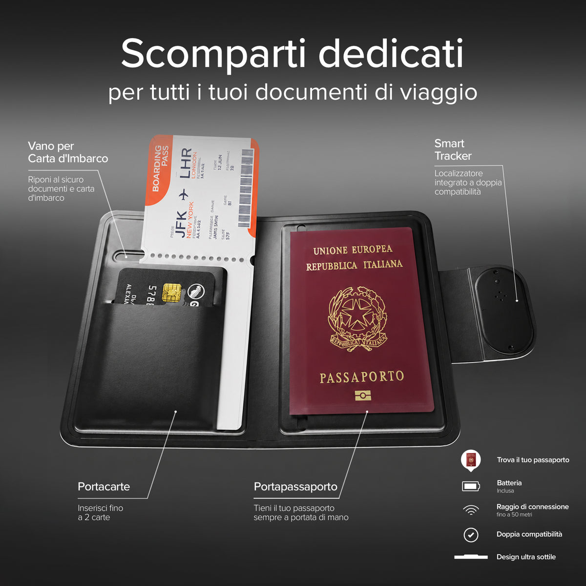 Porte-passeport Track My Passport avec tracker Apple Find My/Google Find Hub