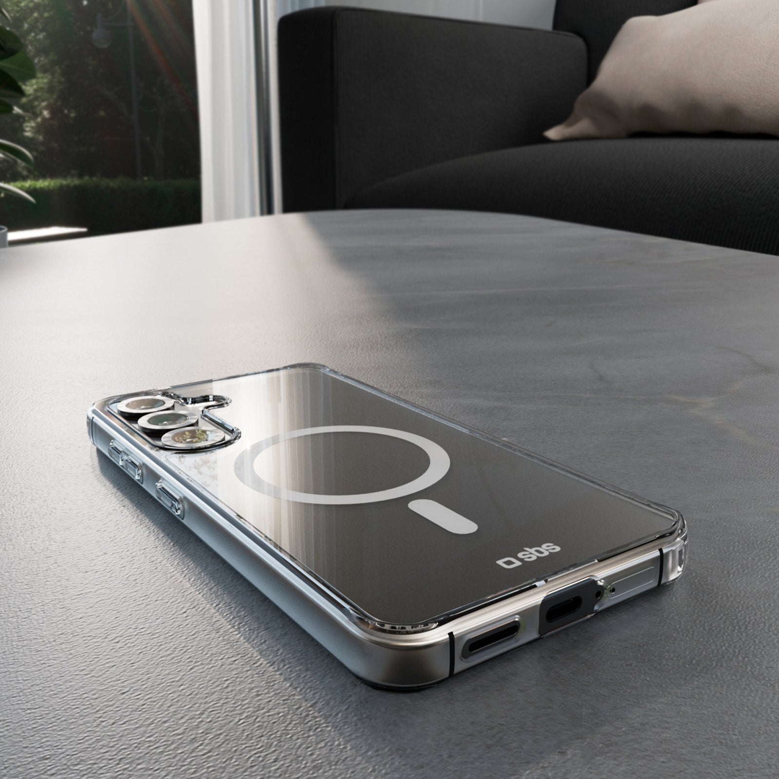 Coque rigide transparente compatible avec la recharge magnétique sans fil pour Samsung Galaxy S25+