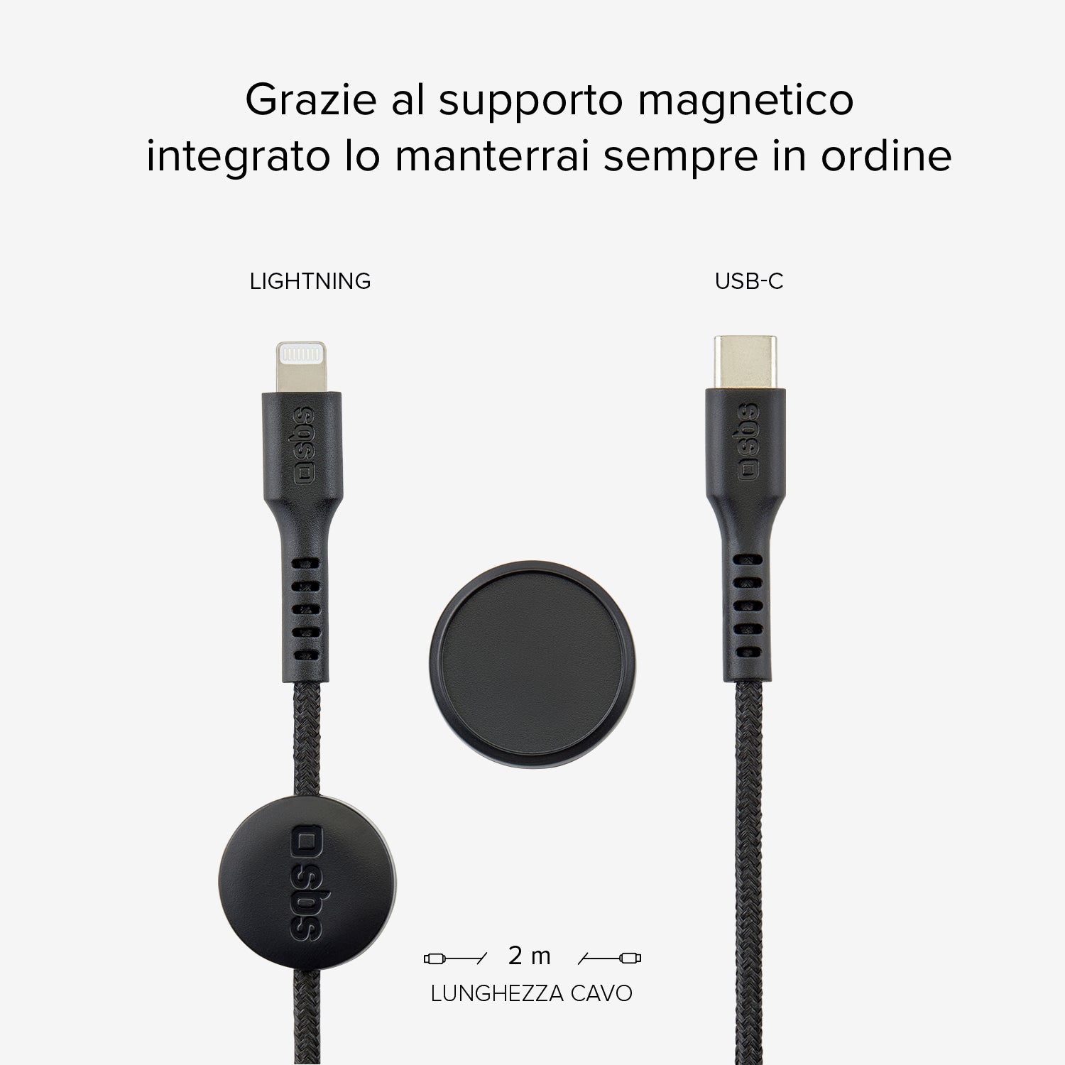 Cavo dati e ricarica con supporto magnetico - Connettori Lightning MFi a USB-C