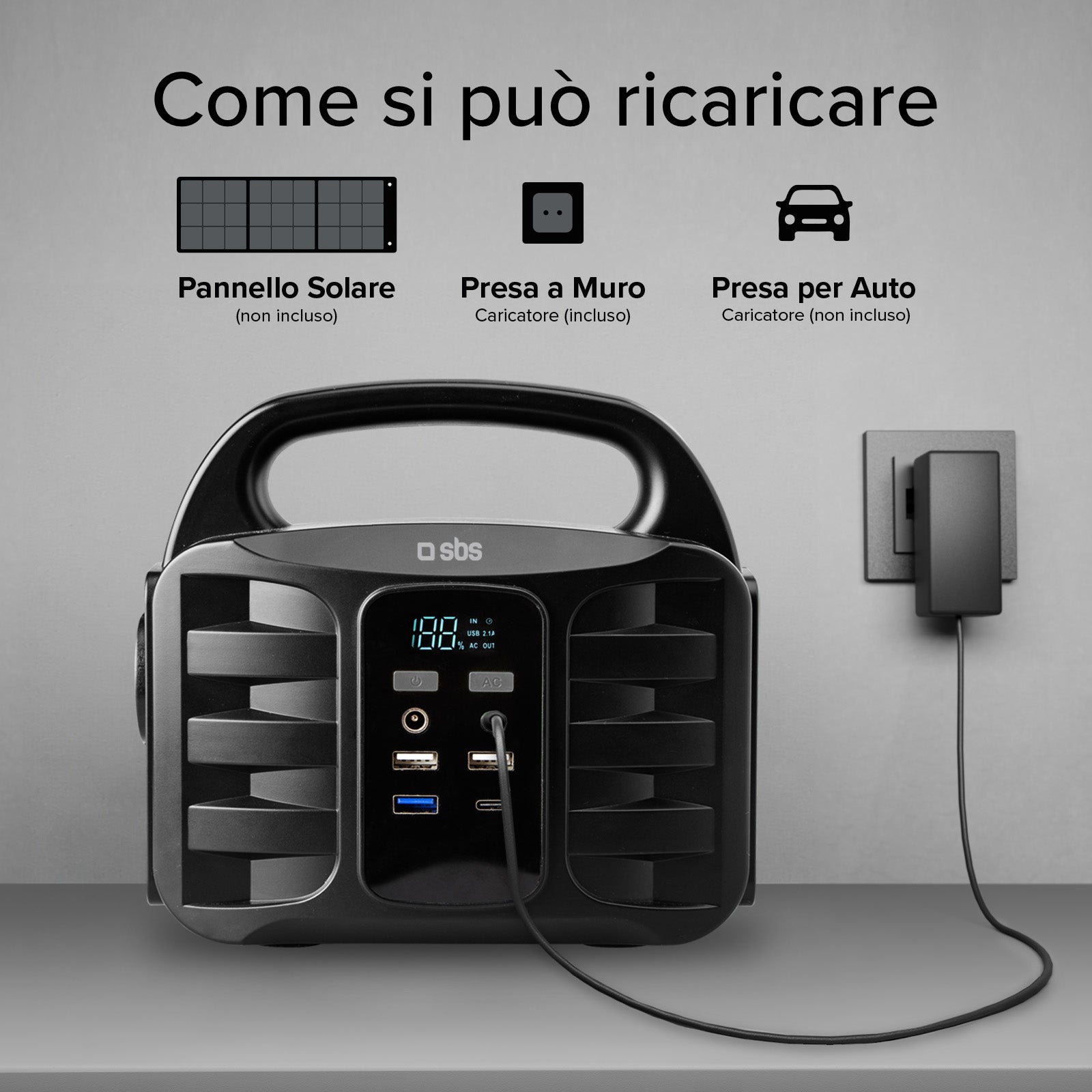 Stazione di ricarica portatile 150 Watt - con USB-A, USB-C, presa AC, presa DC