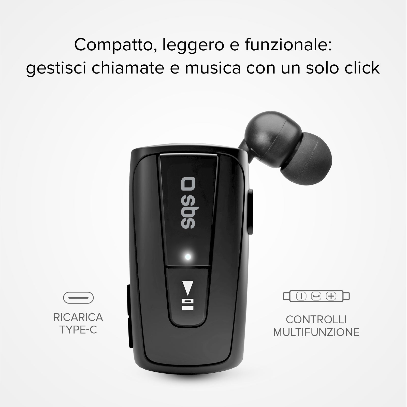 Oreillette sans fil avec clip rétractable