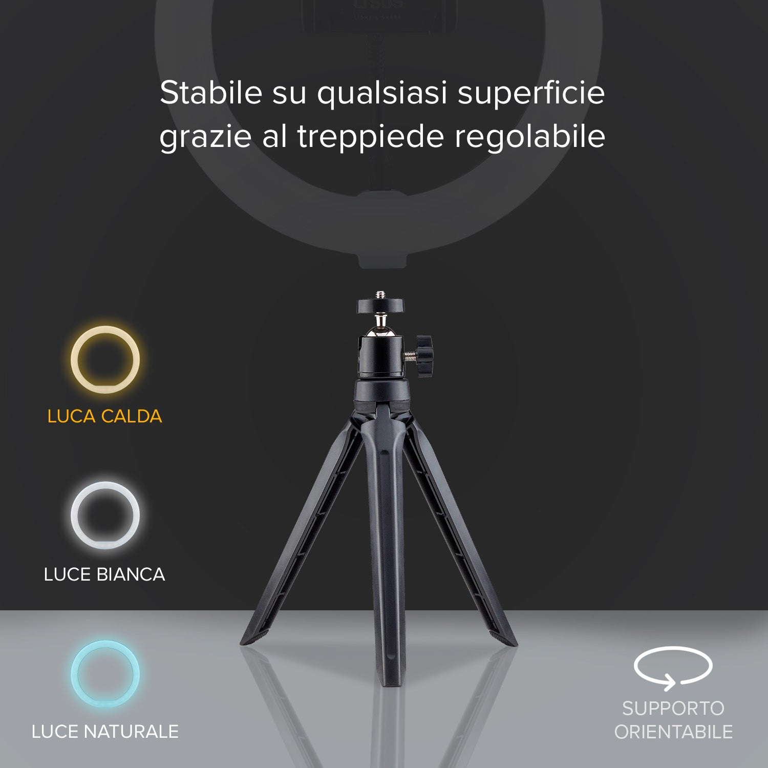 Anello LED con treppiede per video e foto