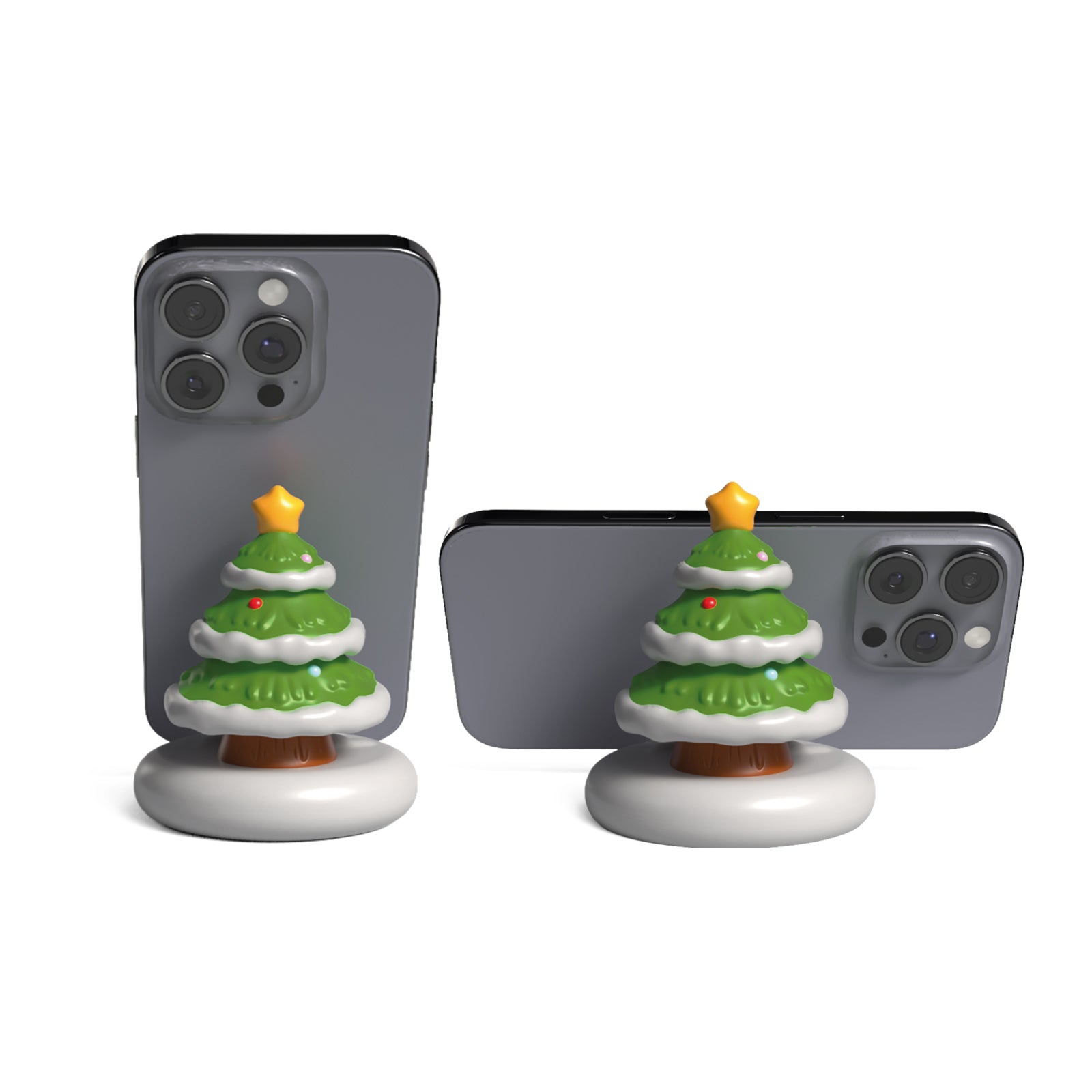 Mobile phone stand with sliding slot and festive Christmas tree design
