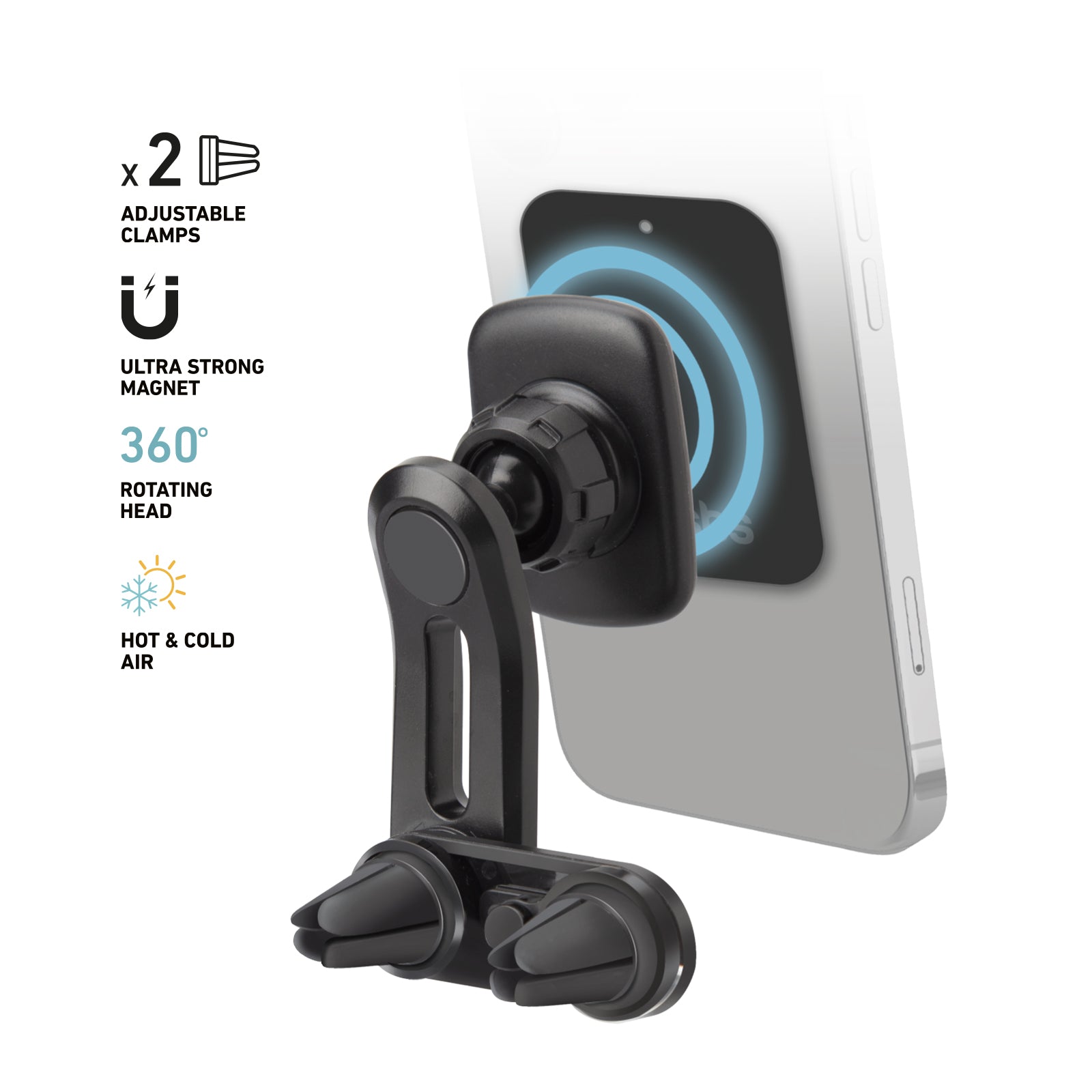 Support magnétique avec double clip pour grille d'air