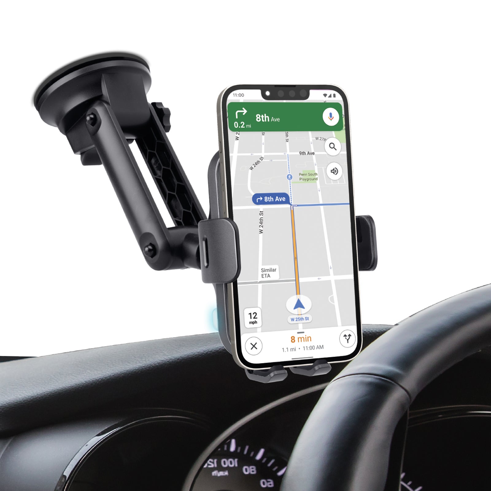 Support de voiture pour pare-brise et tableau de bord avec chargeur sans fil de 15W
