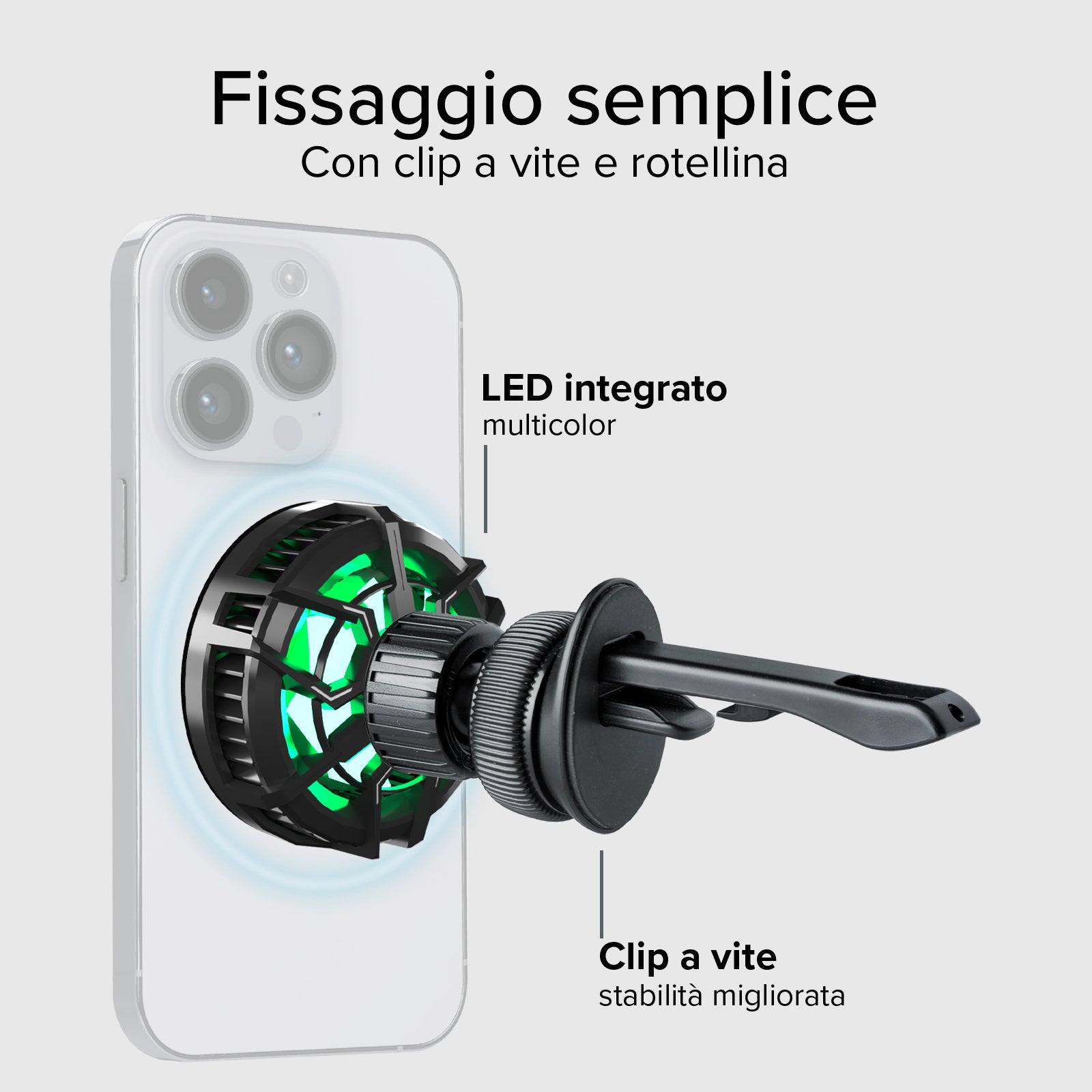Support de téléphone portable avec ventilateur de refroidissement et chargeur sans fil 15 W