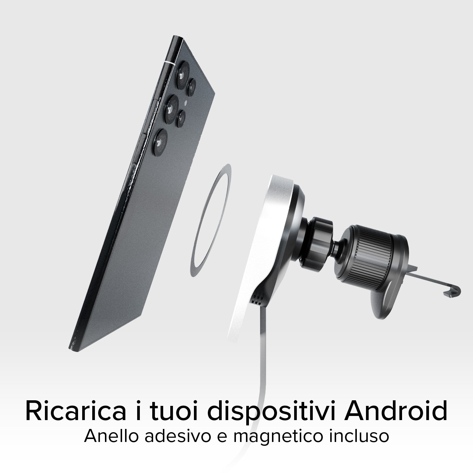 Support voiture avec câble rétractable et recharge sans fil compatible MagSafe