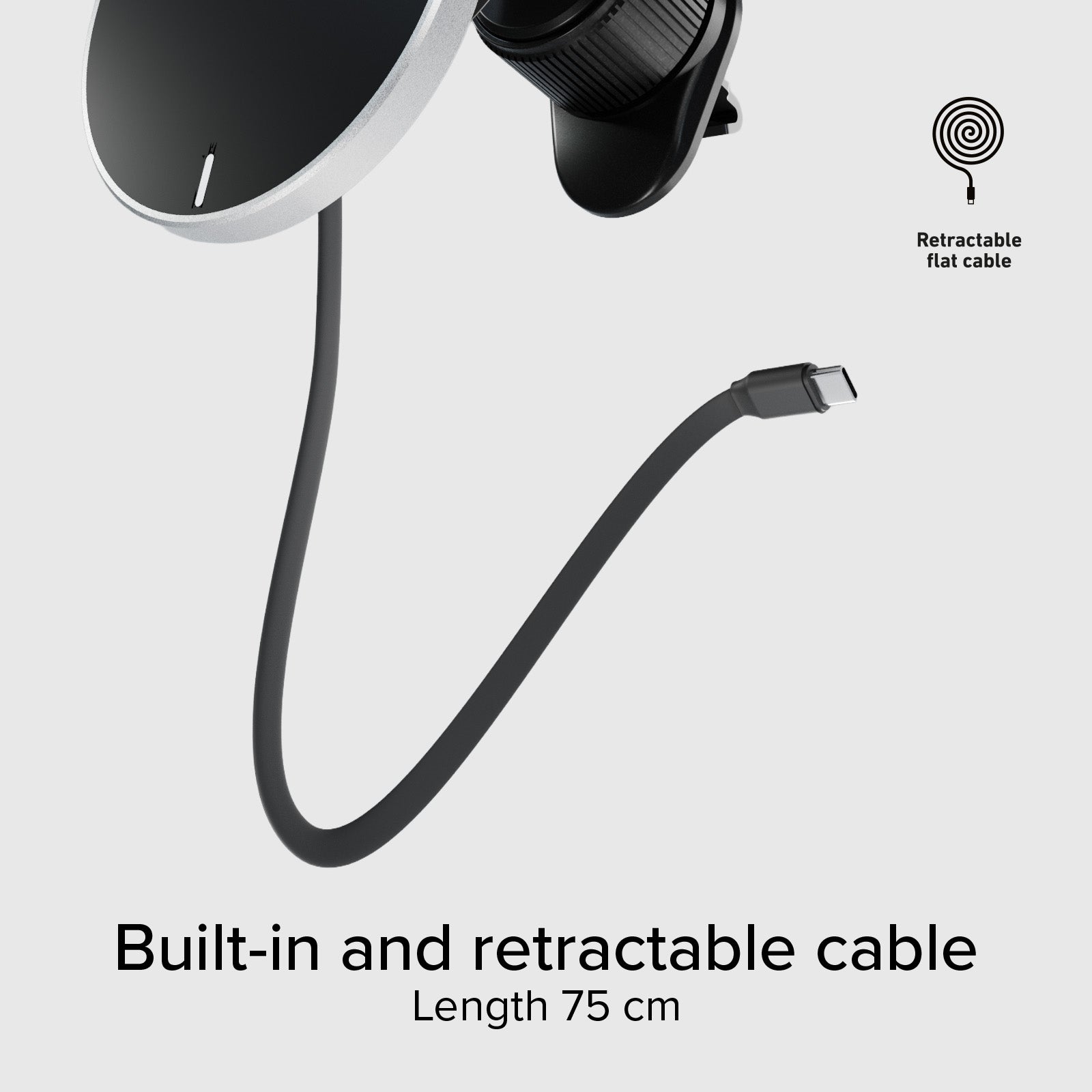 Support voiture avec câble rétractable et recharge sans fil compatible MagSafe