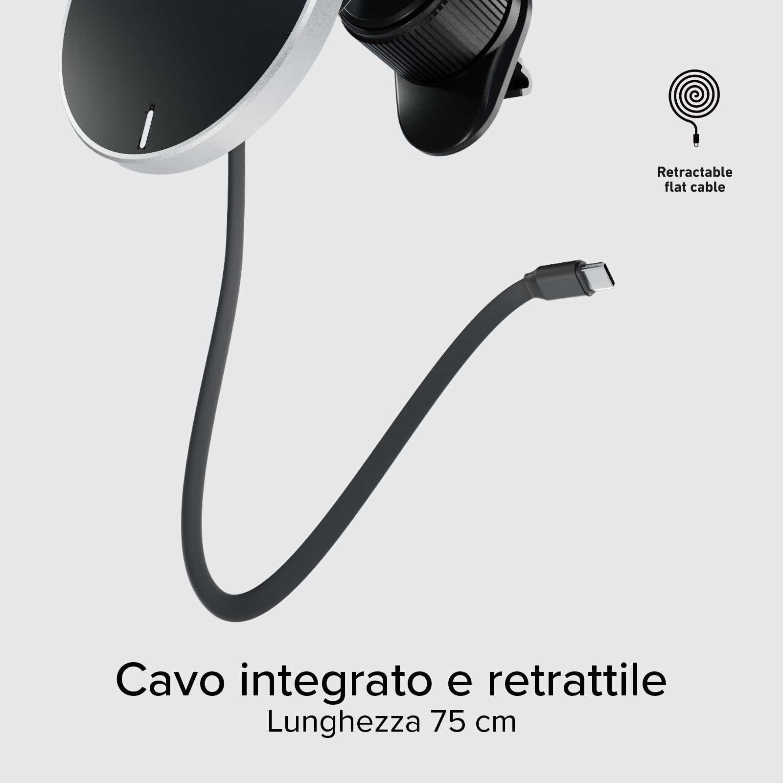 Supporto auto con cavo retrattile e ricarica wireless compatibile con MagSafe