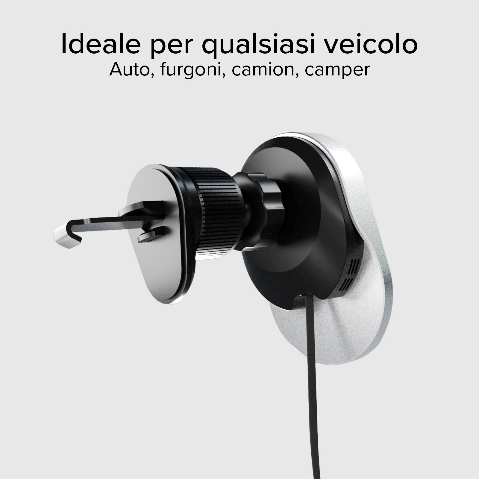 Support voiture avec câble rétractable et recharge sans fil compatible MagSafe