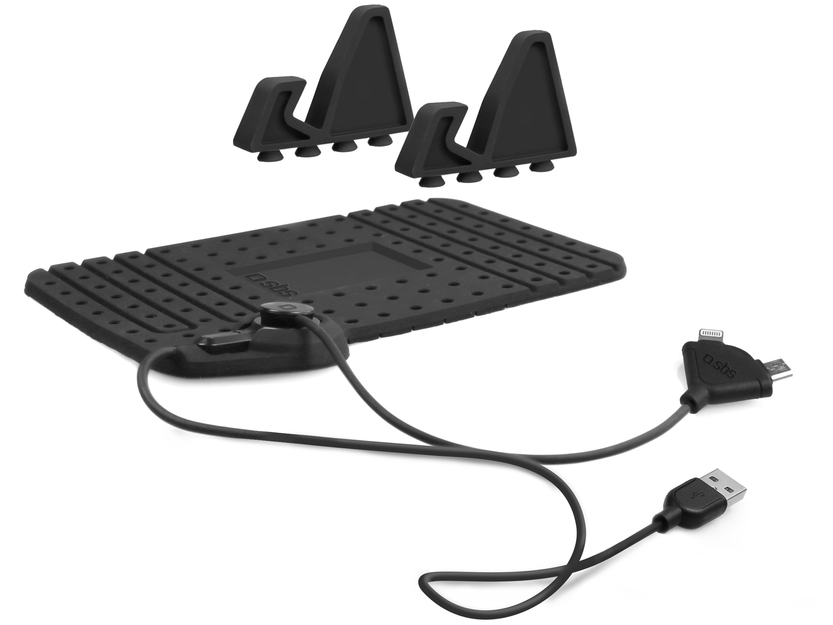 Support anti-dérapant pour smartphones de tableau de bord ou bureau avec fonction recharge