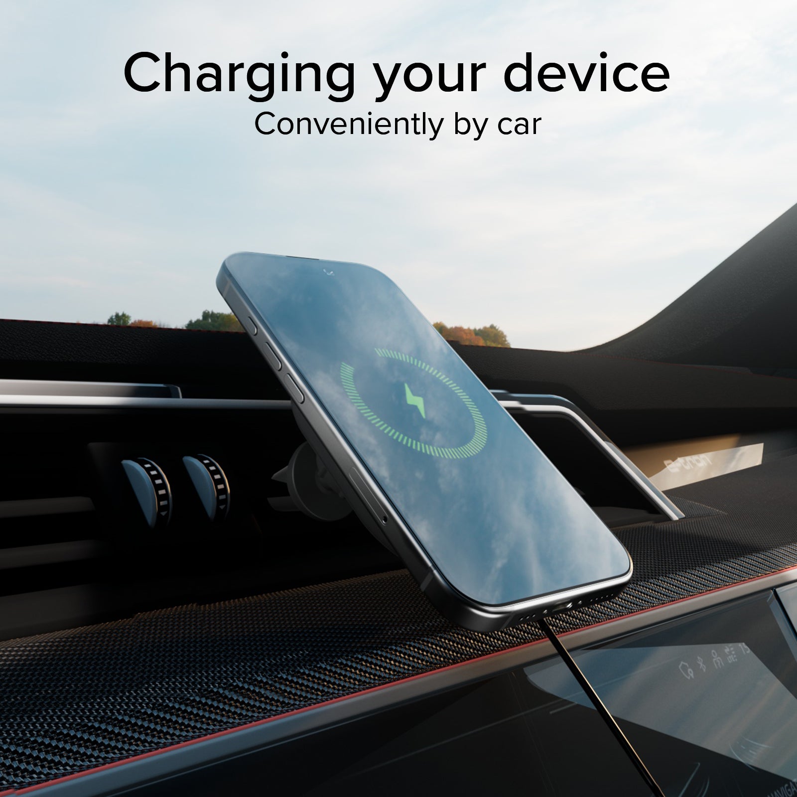 Car mount for iPhones compatible with MagSafe charging