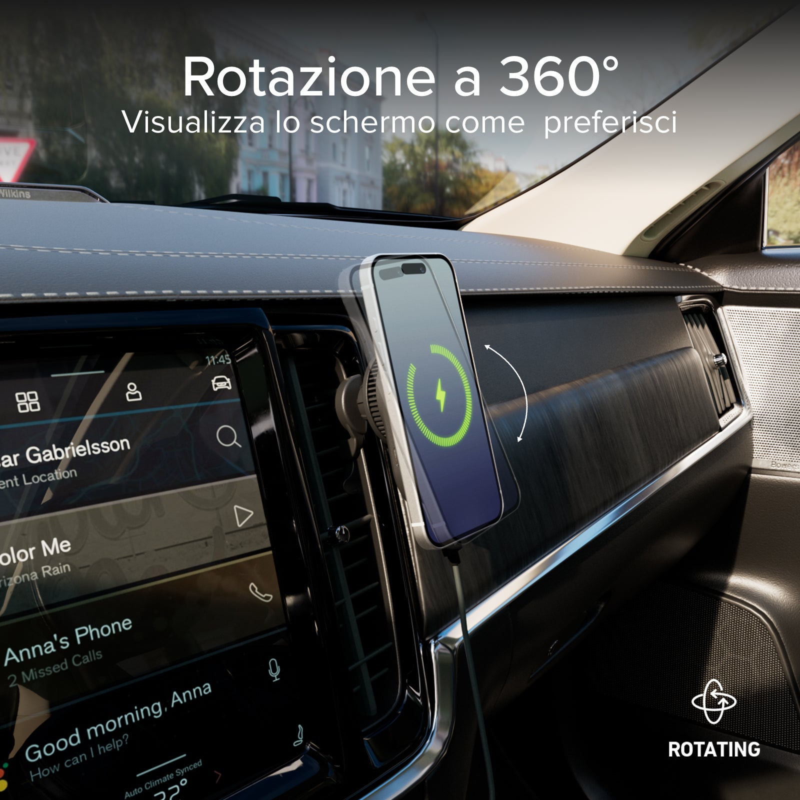 Supporto auto con ricarica magnetica Qi2.2 da 25 W e ventola di raffreddamento