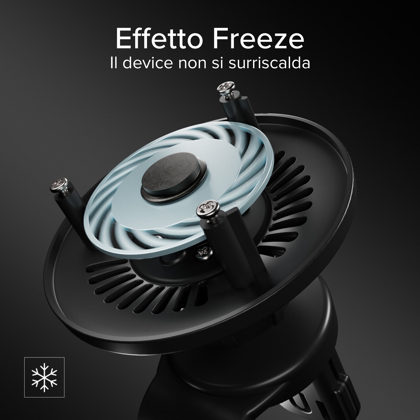 Supporto auto con ricarica magnetica Qi2.2 da 25 W e ventola di raffreddamento