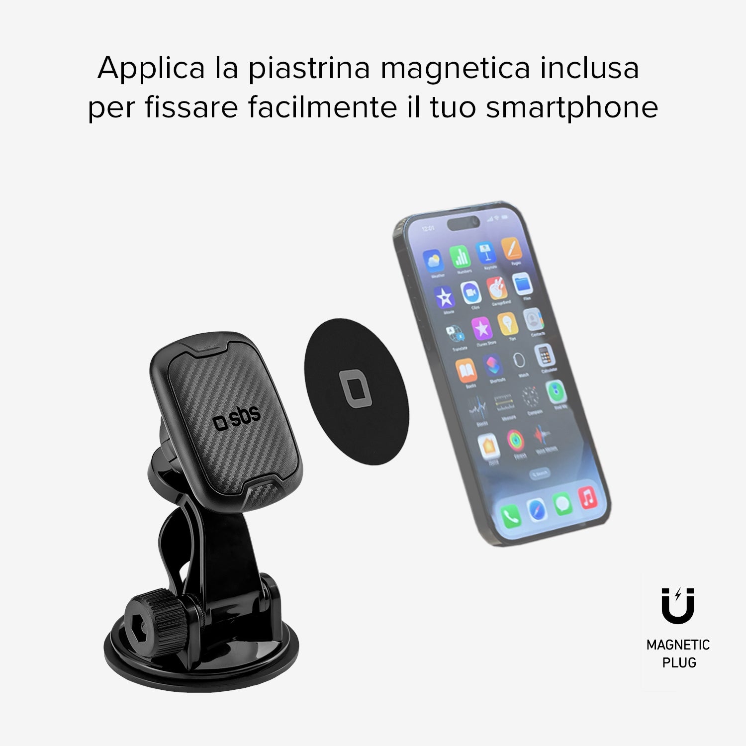 Arizona - Supporto auto magnetico per telefono con fissaggio a ventosa