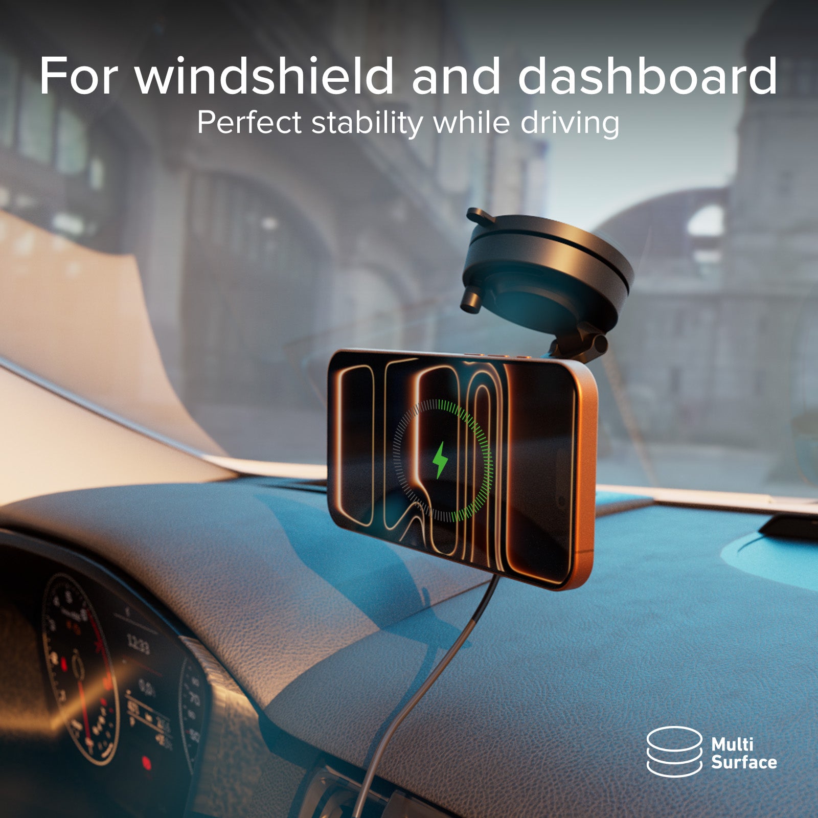 Supporto auto magnetico wireless 15W con ventosa e rotazione 360°