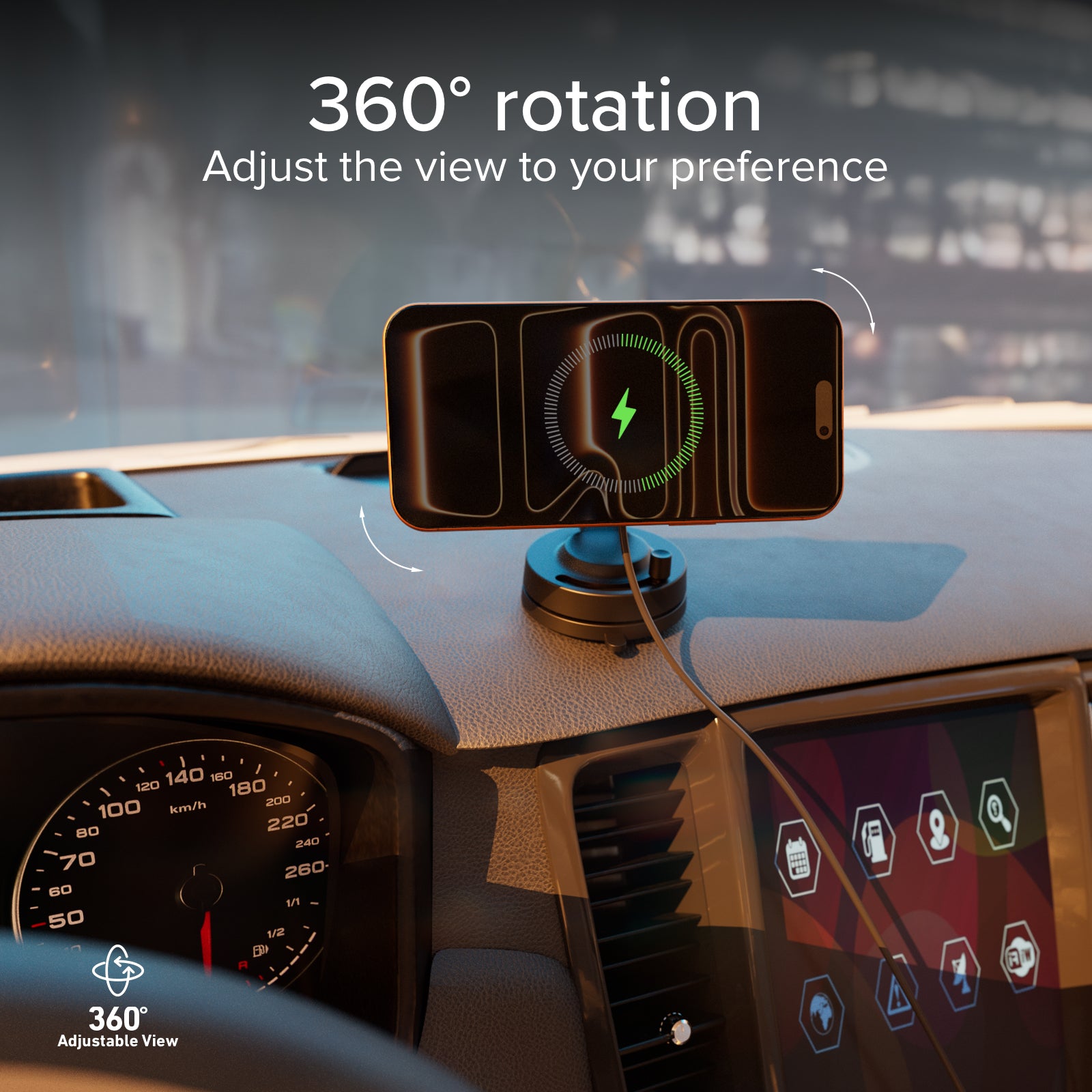 Supporto auto magnetico wireless 15W con ventosa e rotazione 360°