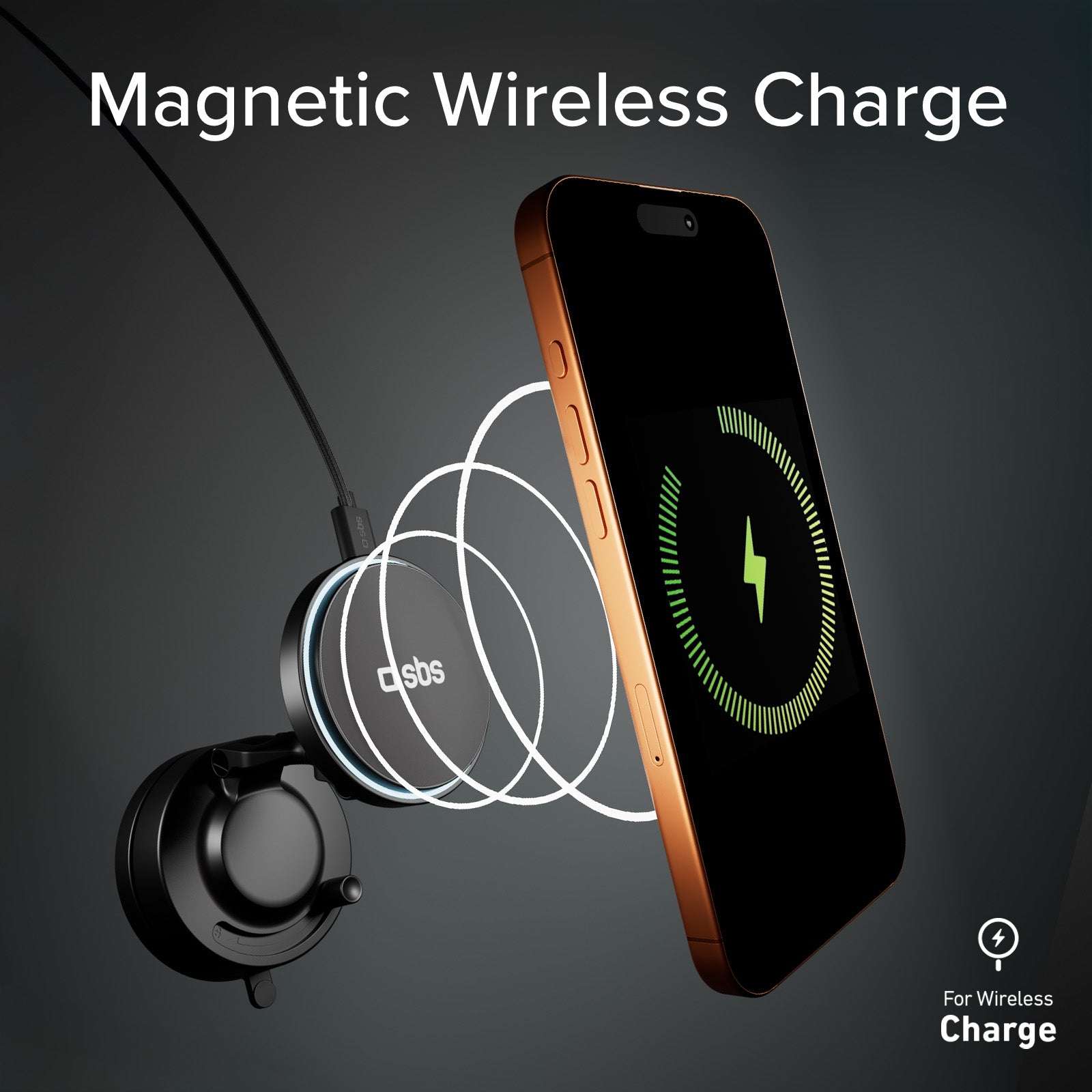 Supporto auto magnetico wireless 15W con ventosa e rotazione 360°
