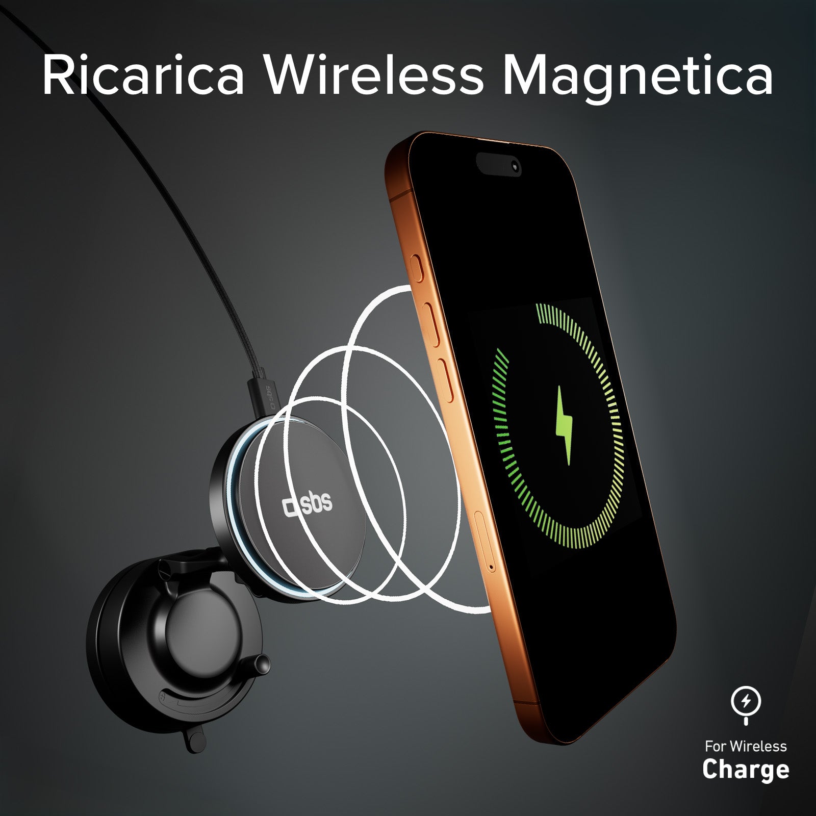Supporto auto magnetico wireless 15W con ventosa e rotazione 360°