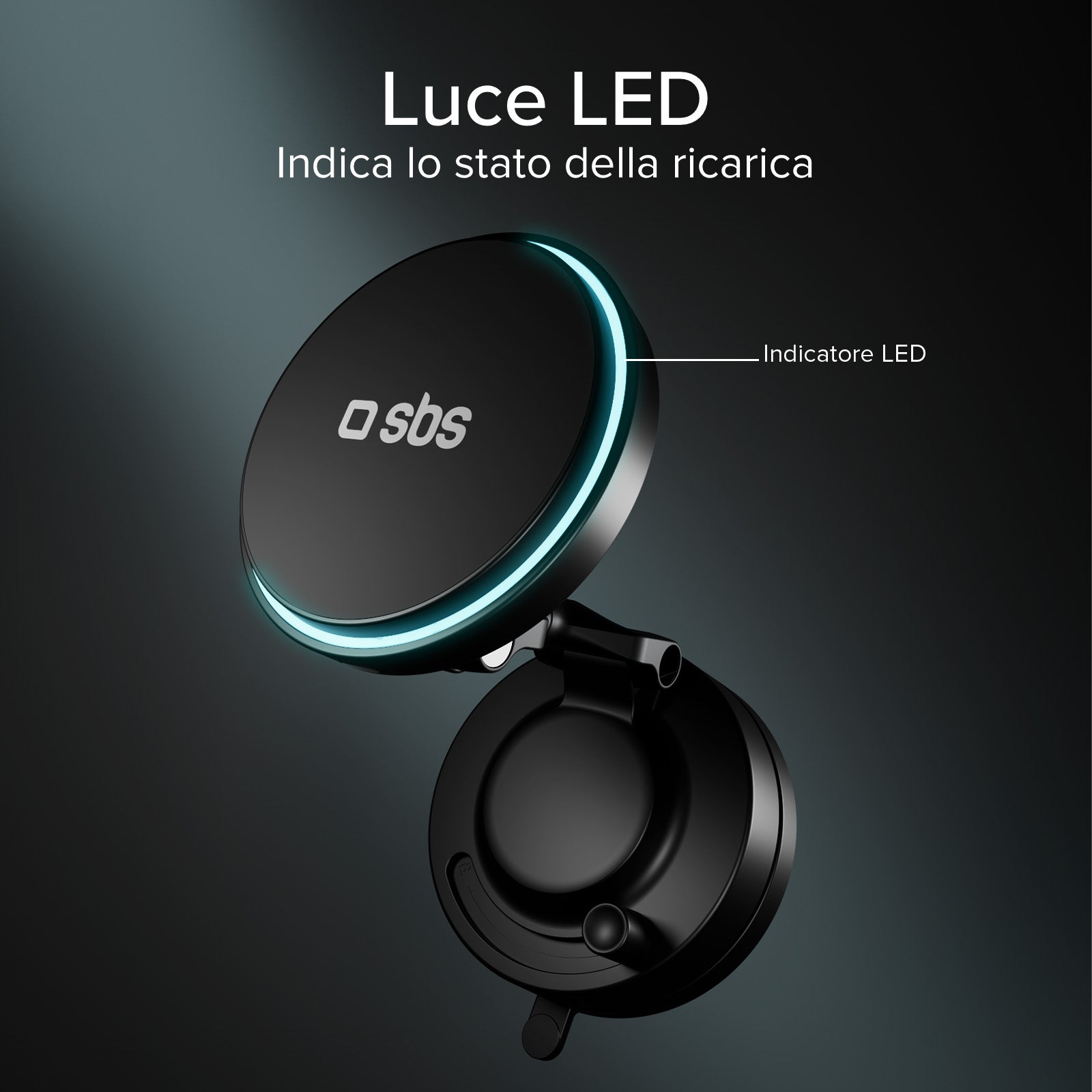 Supporto auto magnetico wireless 15W con ventosa e rotazione 360°