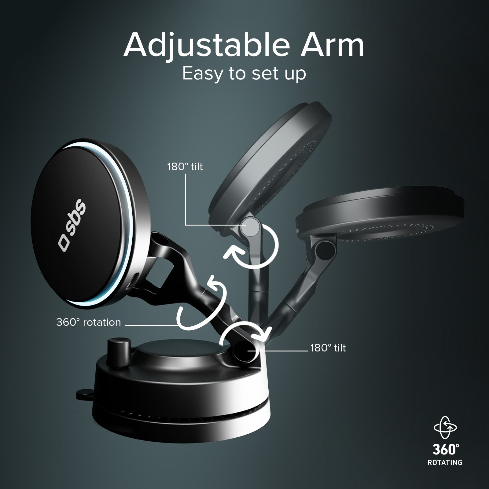 Supporto auto magnetico wireless 15W con ventosa e rotazione 360°