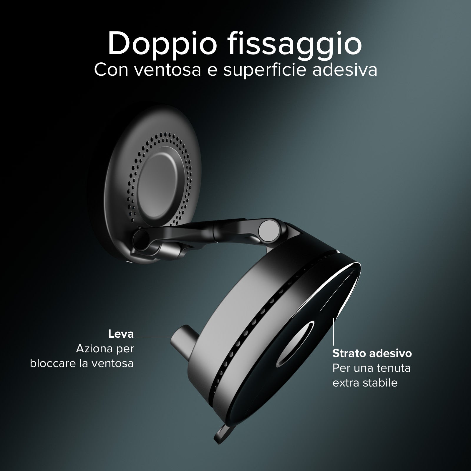 Supporto auto magnetico wireless 15W con ventosa e rotazione 360°