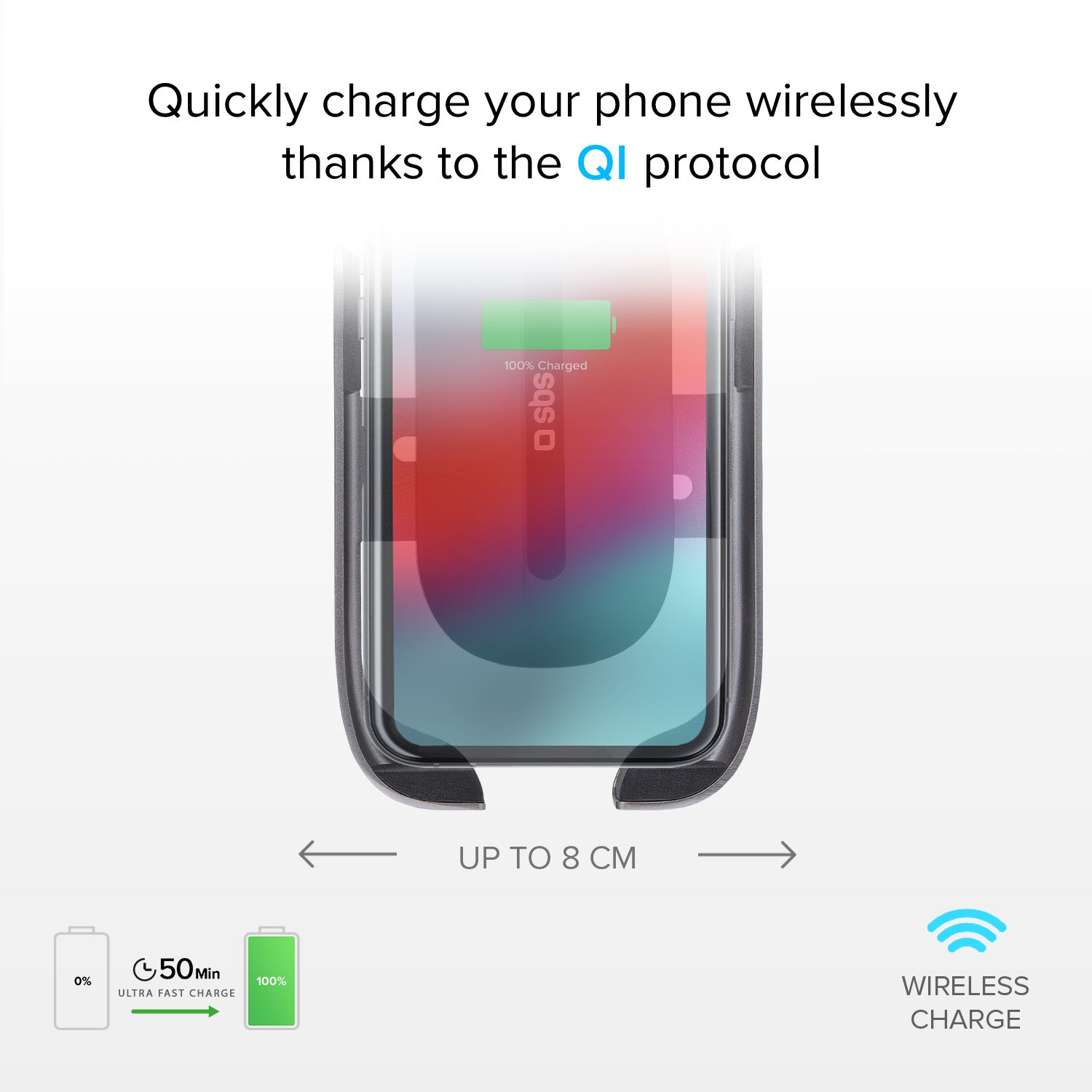 Support auto avec recharge sans fil de 15W