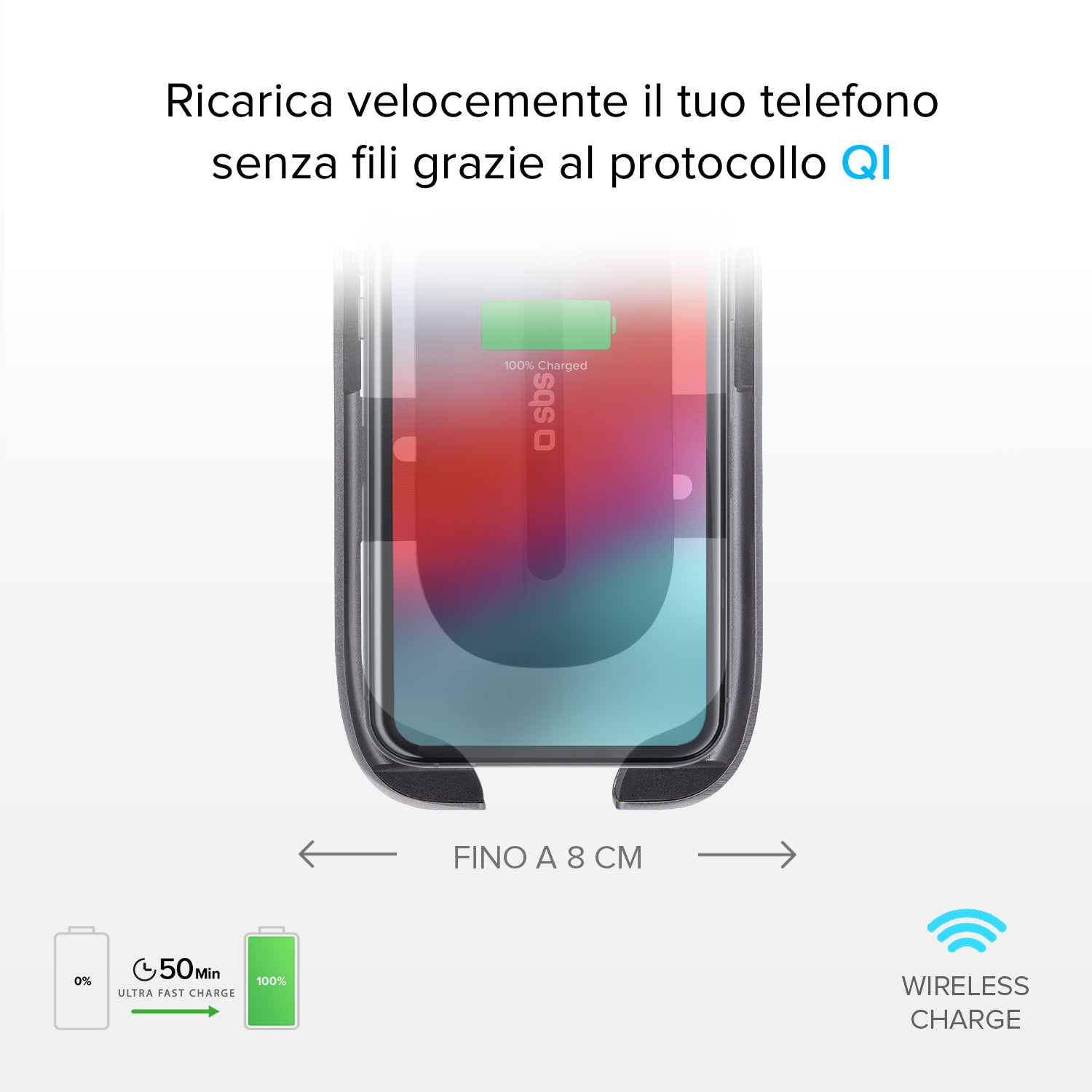 Support auto avec recharge sans fil de 15W