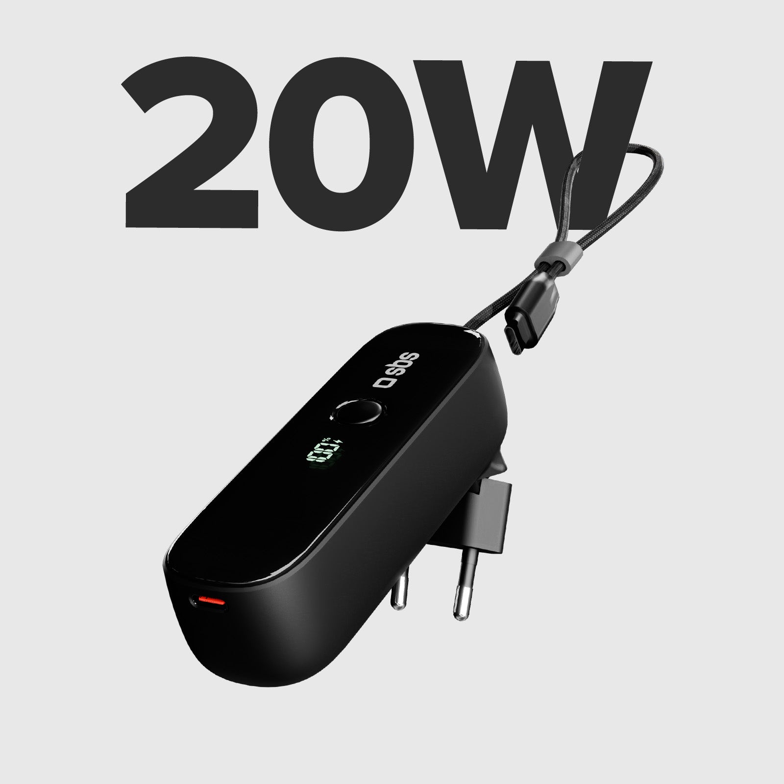 Power bank híbrida 5000 mAh PD 20W con enchufe integrado