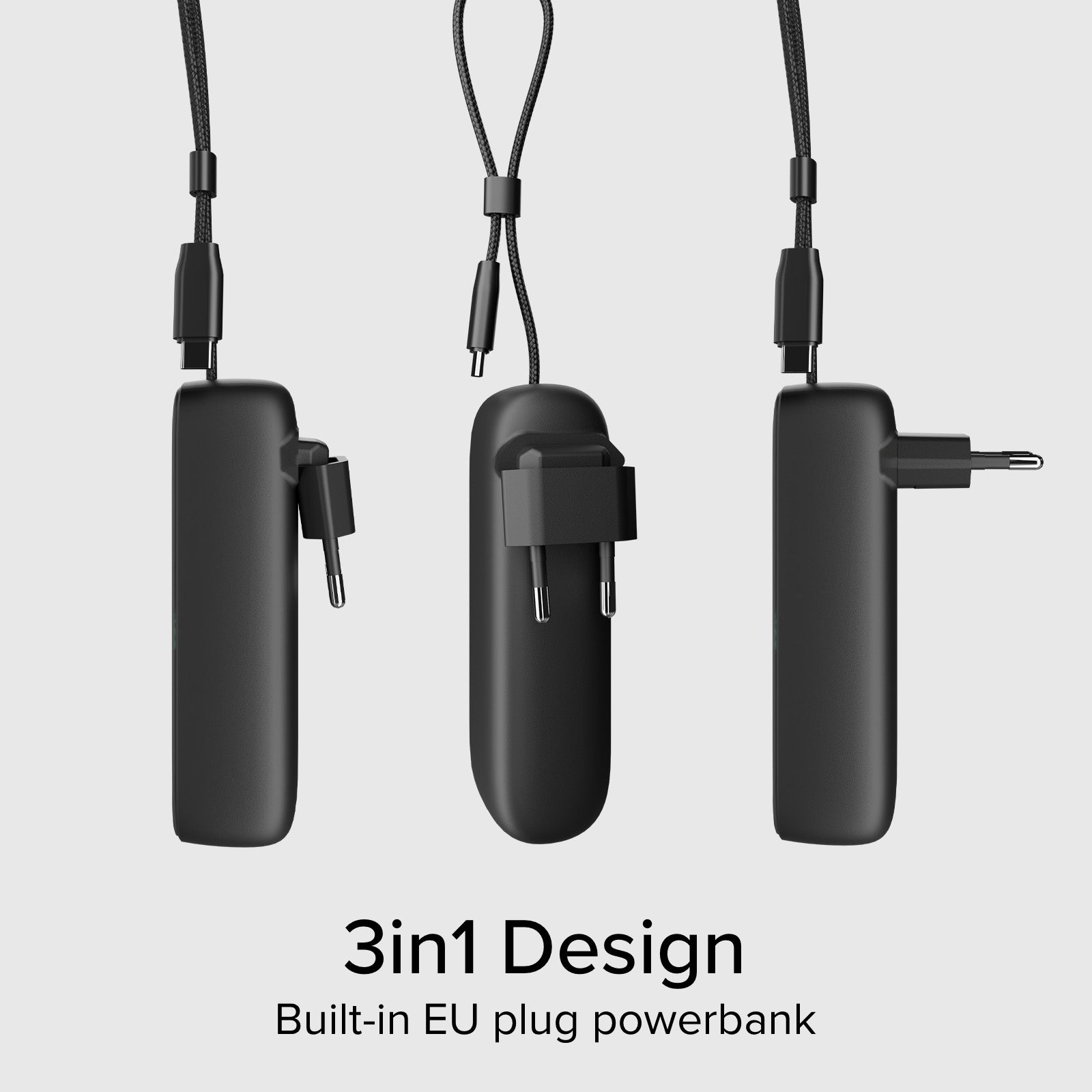 Power bank híbrida 5000 mAh PD 20W con enchufe integrado