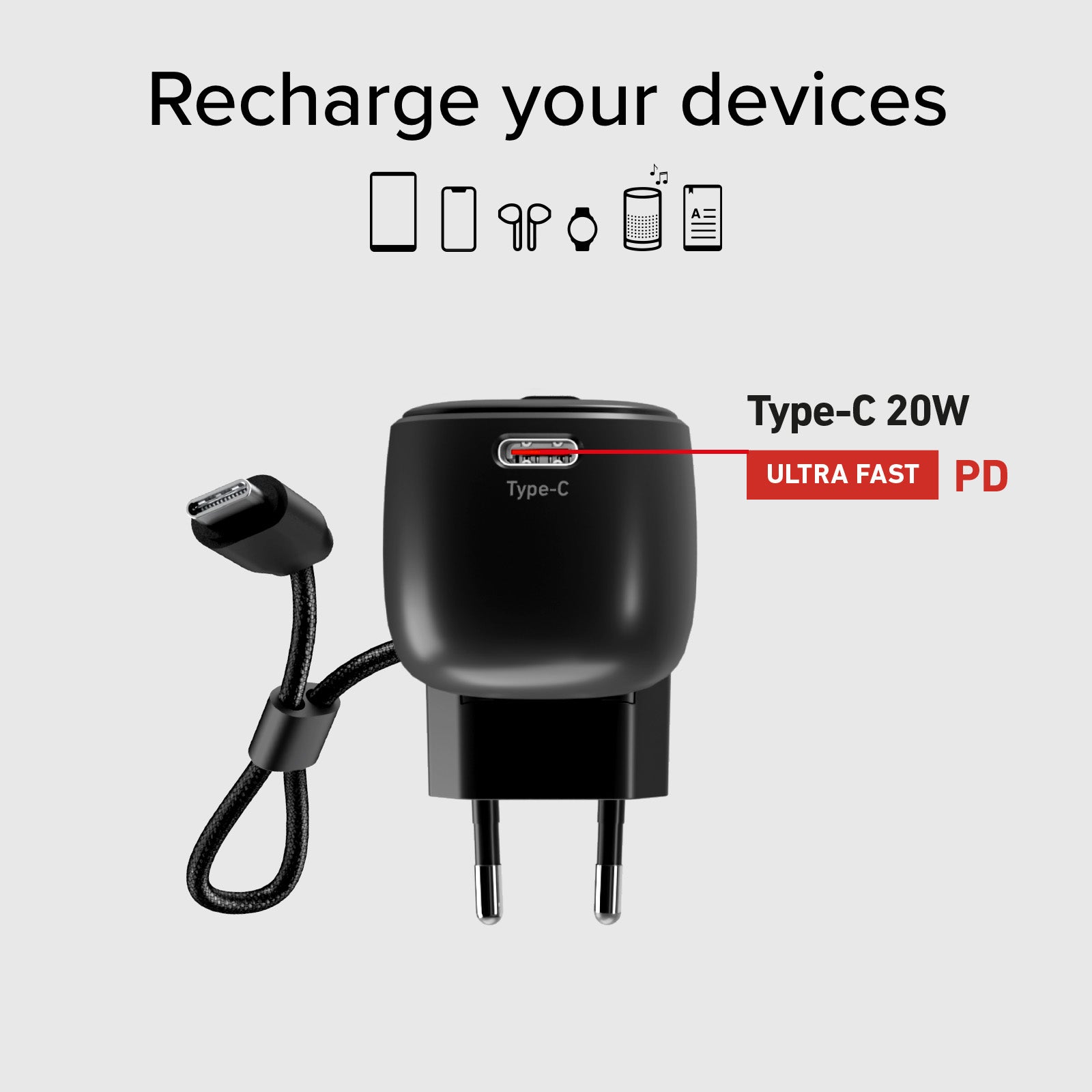 Power bank híbrida 5000 mAh PD 20W con enchufe integrado