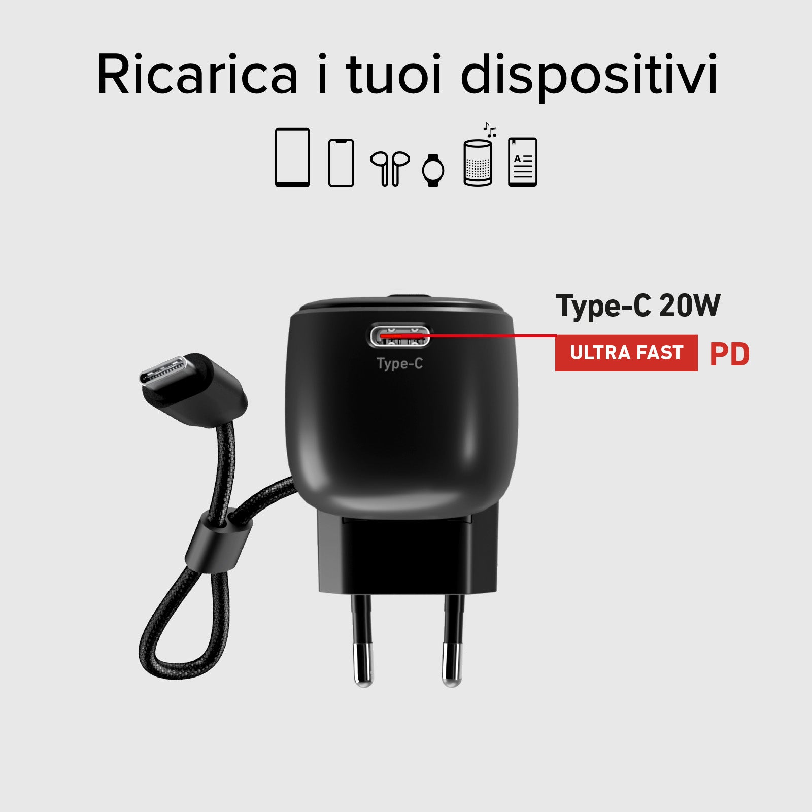 Power bank híbrida 5000 mAh PD 20W con enchufe integrado