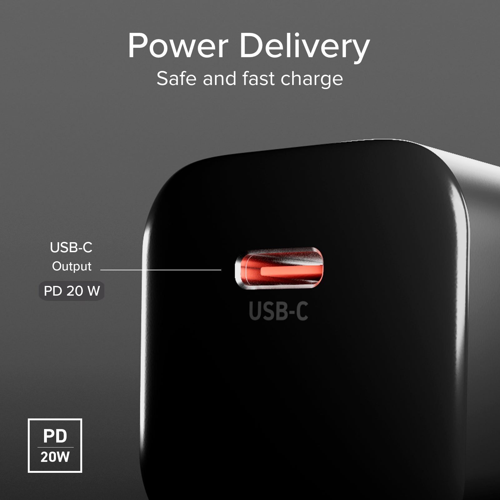 Cargador de pared USB-C 20W GaN PD 3.0 mini size para smartphones y tablets
